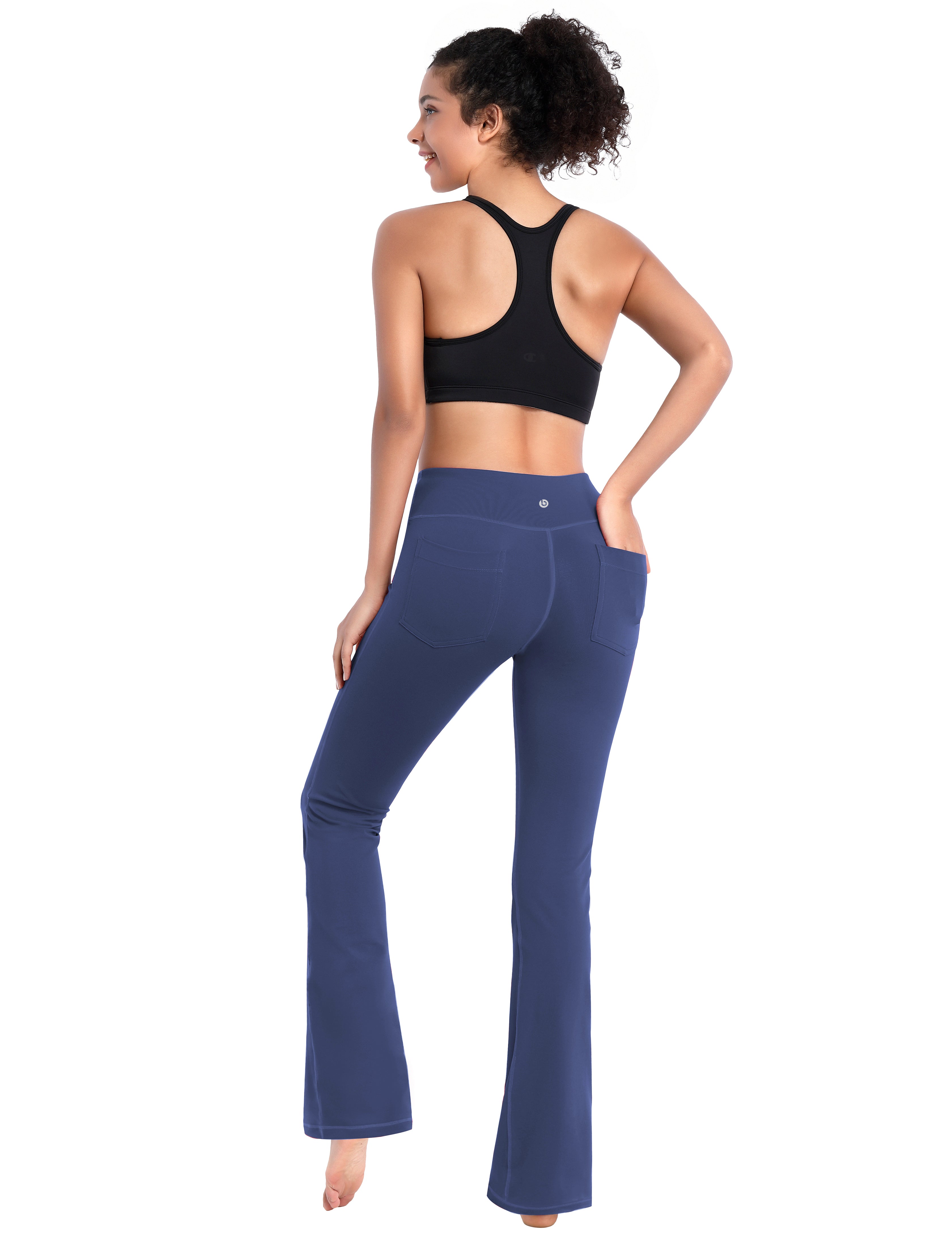 Back Pockets Bootcut Leggings purplishblue 87%Nylon/13%Spandex Fabric doesn't attract lint easily 4-way stretch No see-through Moisture-wicking Inner pocket Four lengths