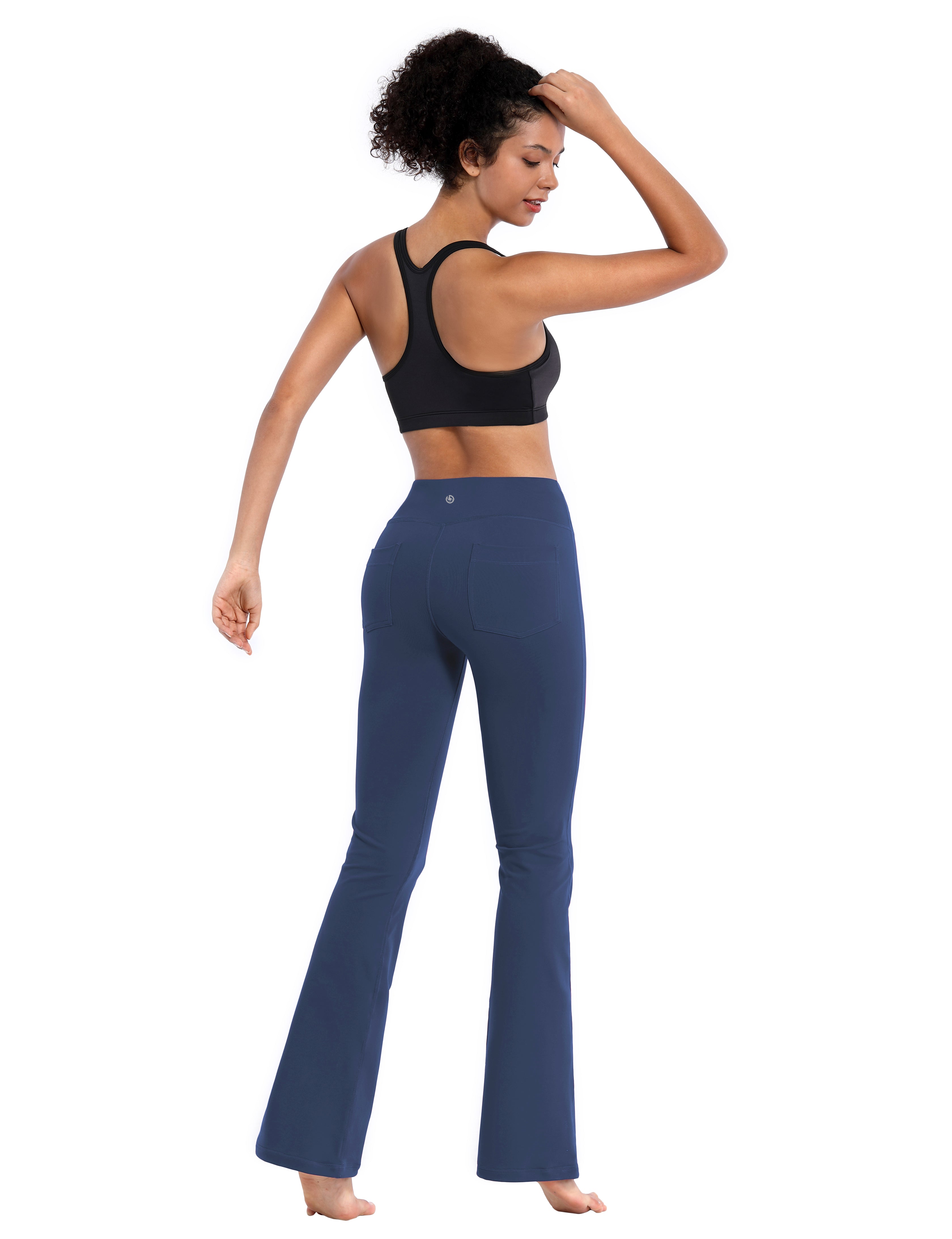 Back Pockets Bootcut Leggings purplishblue 87%Nylon/13%Spandex Fabric doesn't attract lint easily 4-way stretch No see-through Moisture-wicking Inner pocket Four lengths