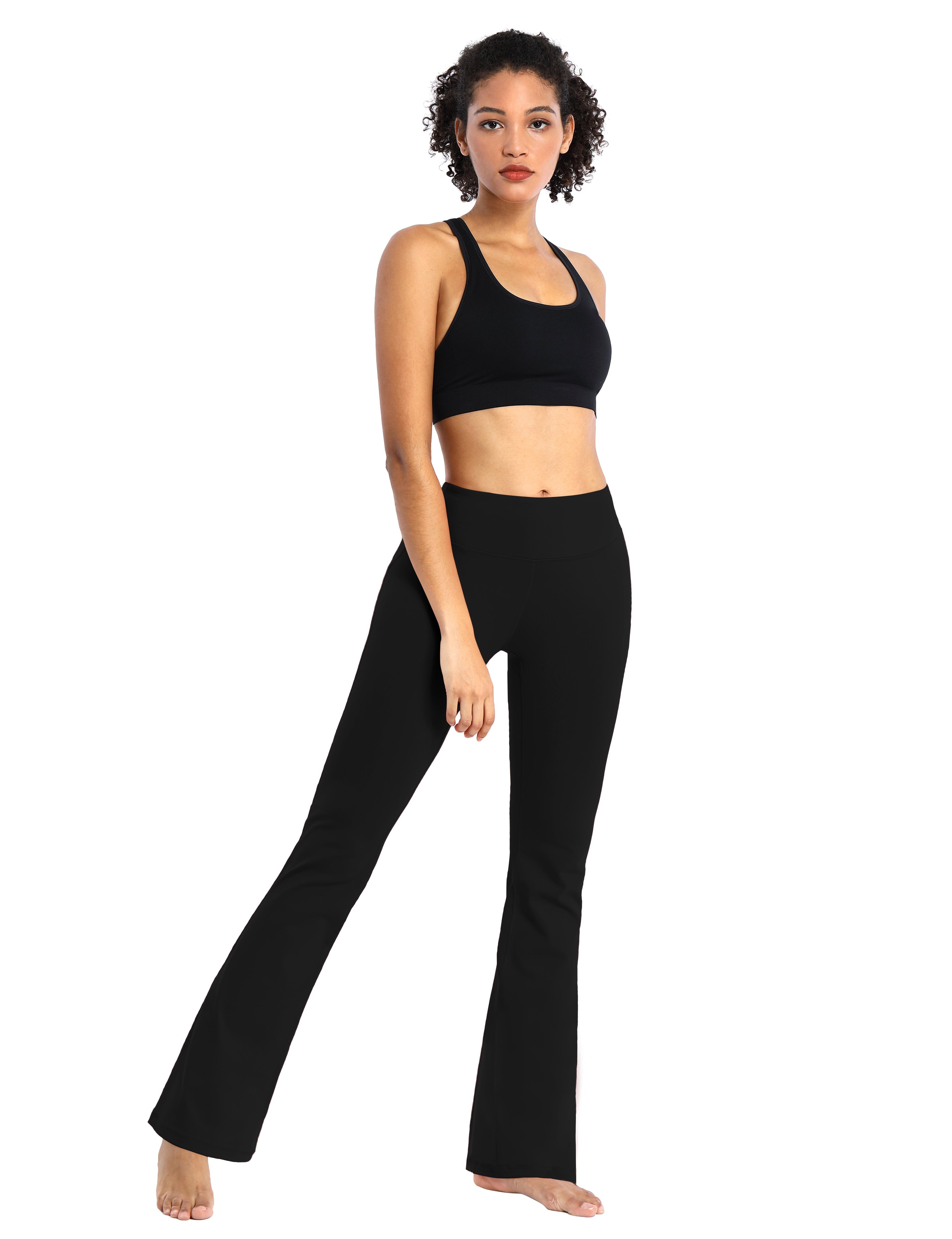 29" 31" 33" 35" Cotton Nylon Bootcut Leggings Black_Gym