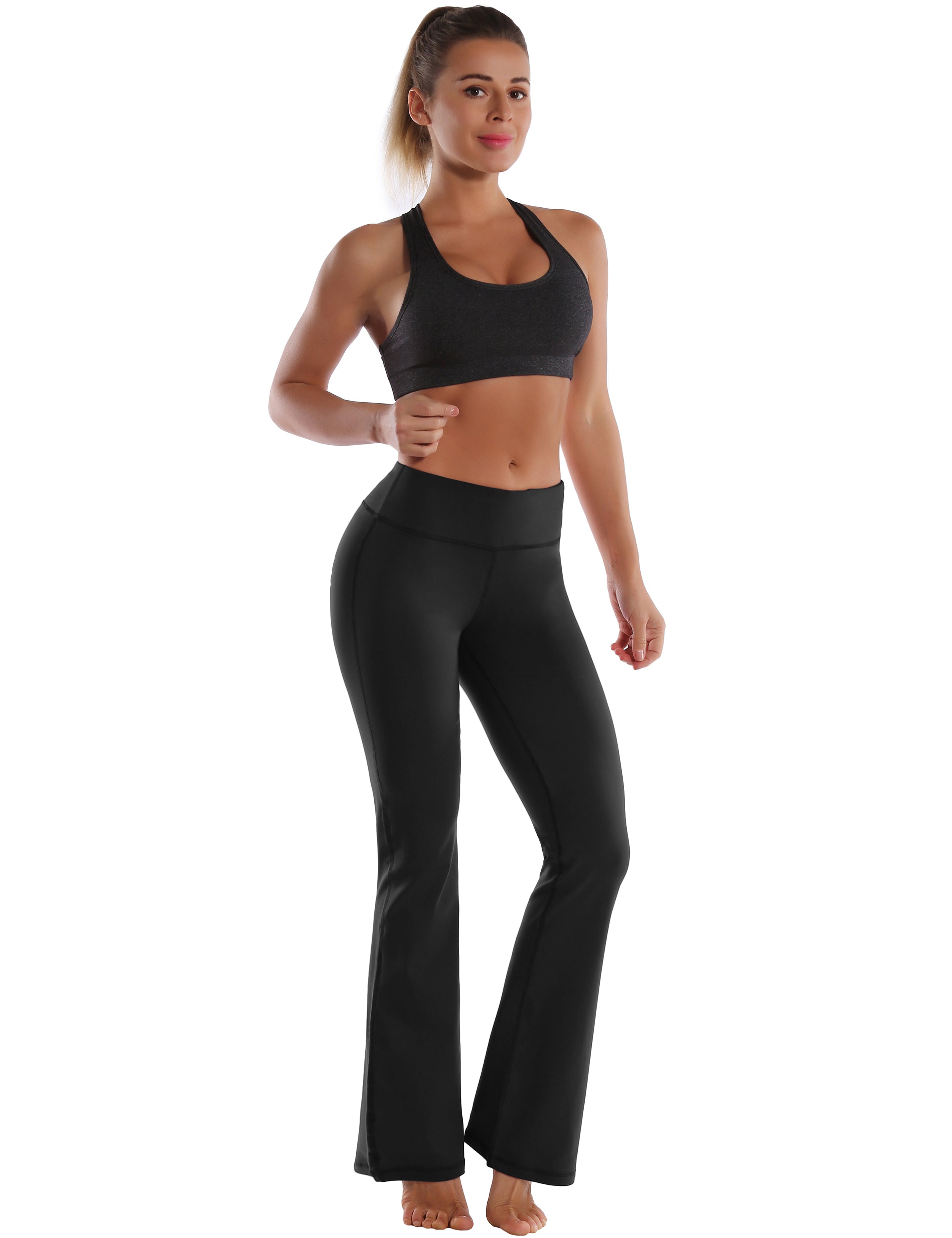 29" 31" 33" 35" Cotton Nylon Bootcut Leggings Black_Gym