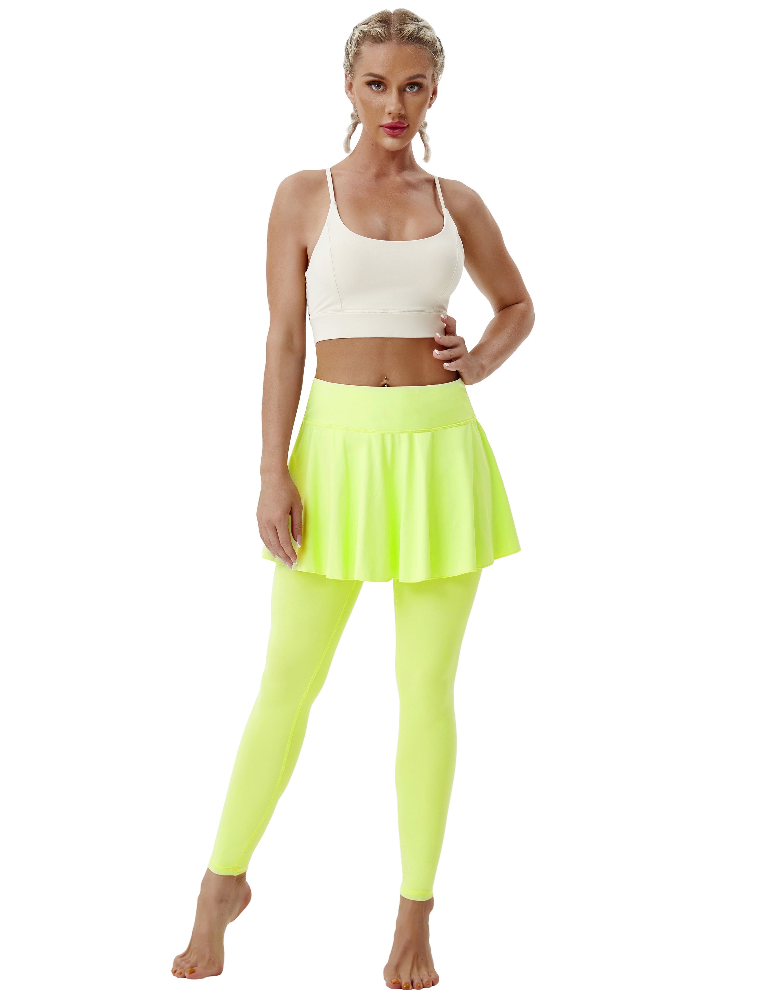 Athletic Tennis Golf Skort with Pocket Shorts neonyellow 80%Nylon/20%Spandex UPF 50+ sun protection Elastic closure Lightweight, Wrinkle Moisture wicking Quick drying Secure & comfortable two layer Hidden pocket