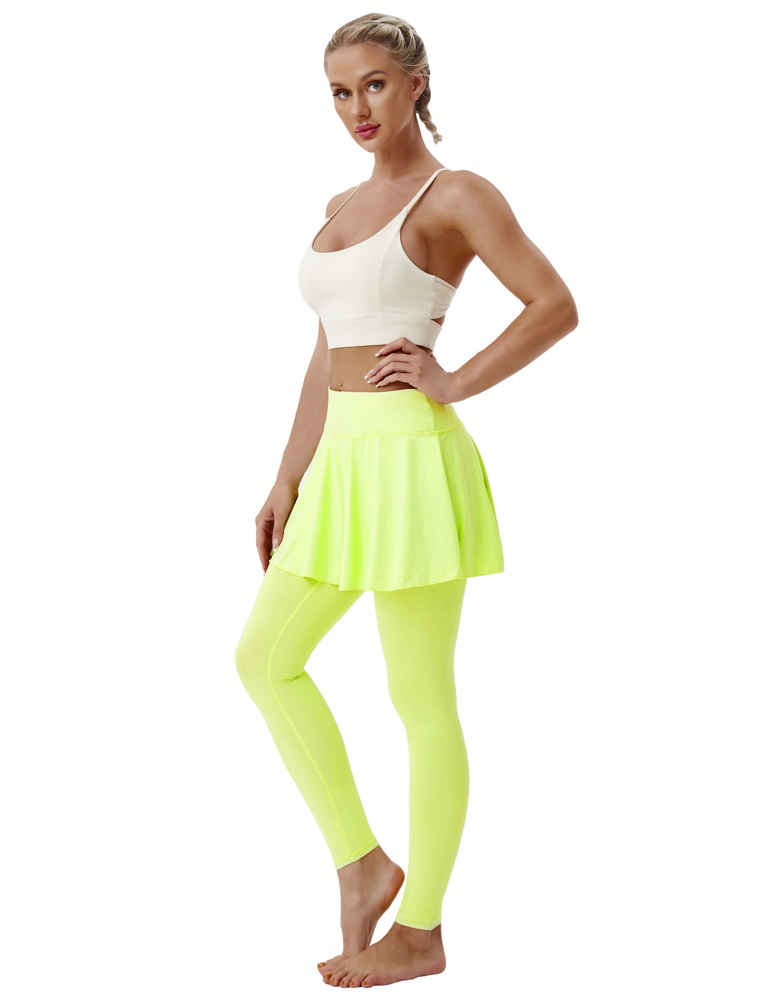 Athletic Tennis Golf Skort with Pocket Shorts neonyellow 80%Nylon/20%Spandex UPF 50+ sun protection Elastic closure Lightweight, Wrinkle Moisture wicking Quick drying Secure & comfortable two layer Hidden pocket