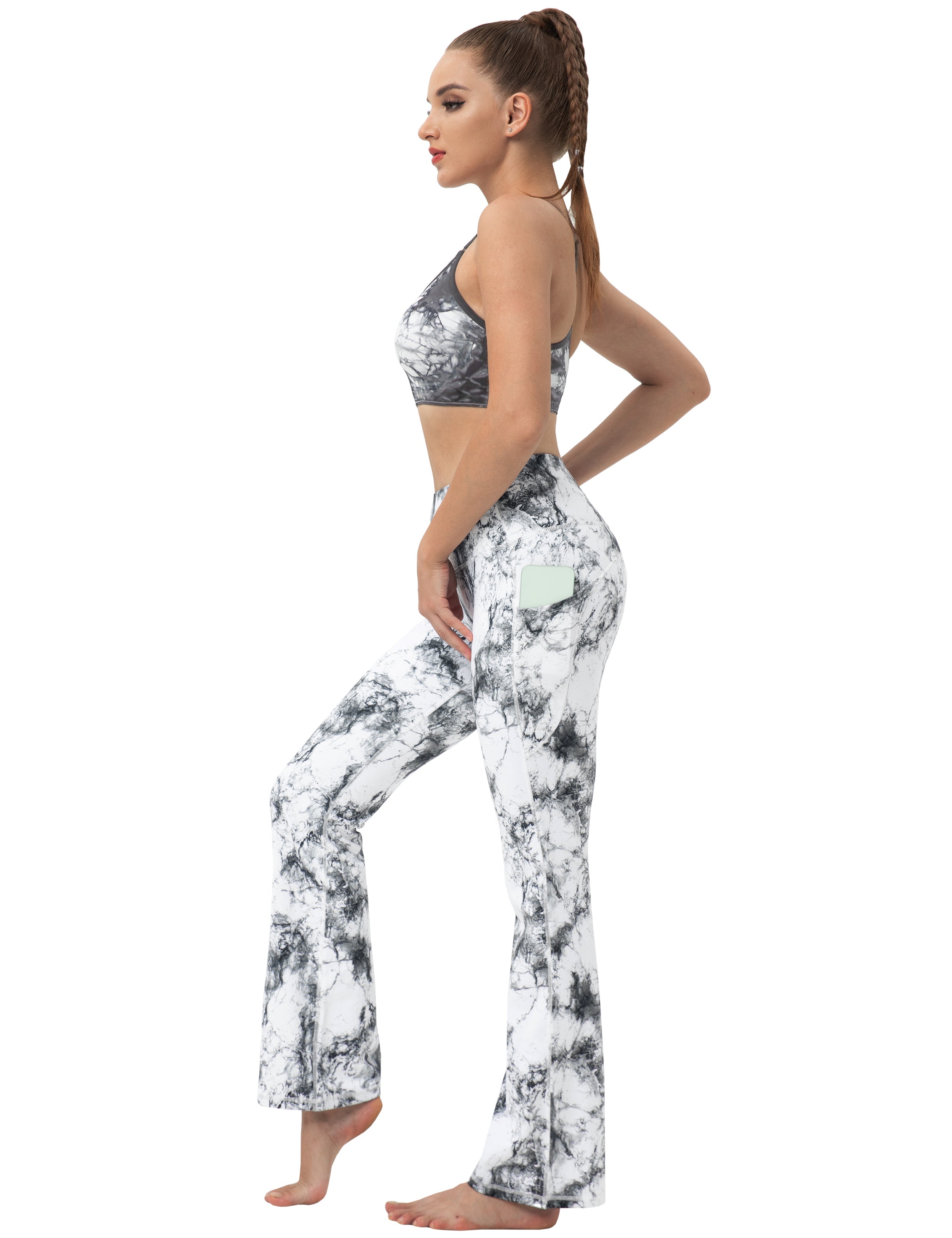 29" 31" 33" 35" 37"  Side Pockets Printed Bootcut Leggings arabescato_Golf