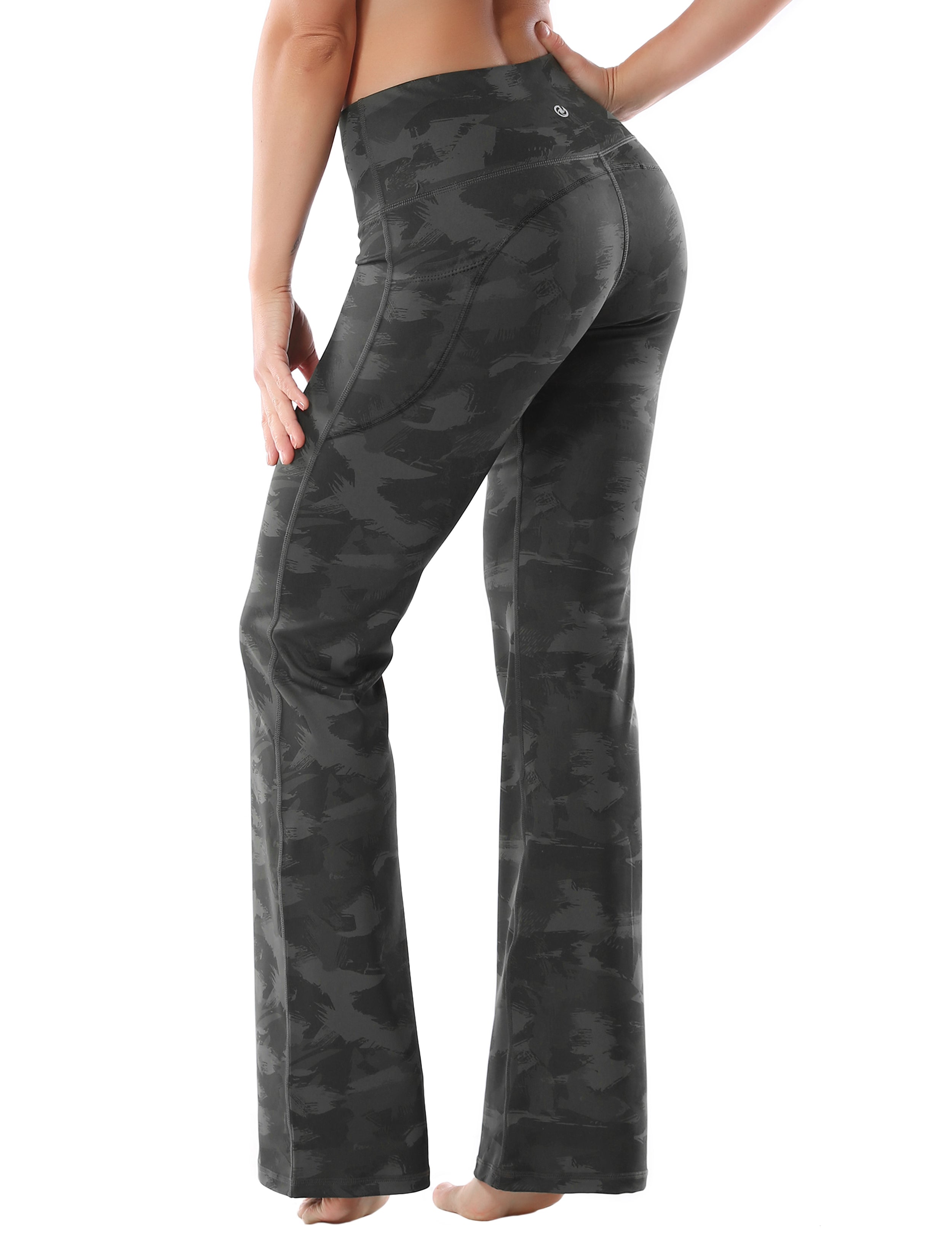 29" 31" 33" 35" 37"  Side Pockets Printed Bootcut Leggings dimgray brushcamo_Tall Size