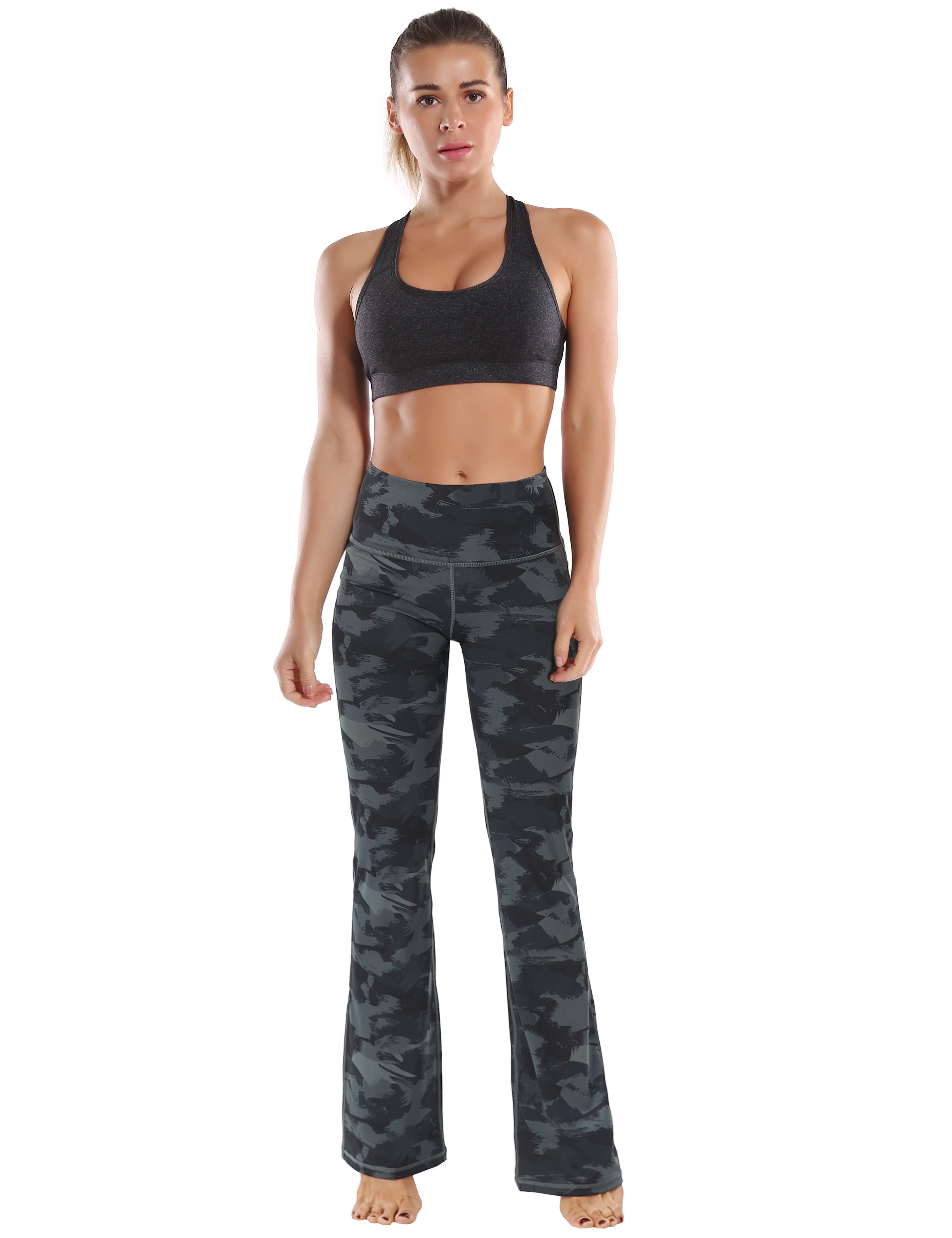 29" 31" 33" 35" 37"  Side Pockets Printed Bootcut Leggings dimgray brushcamo_Tall Size