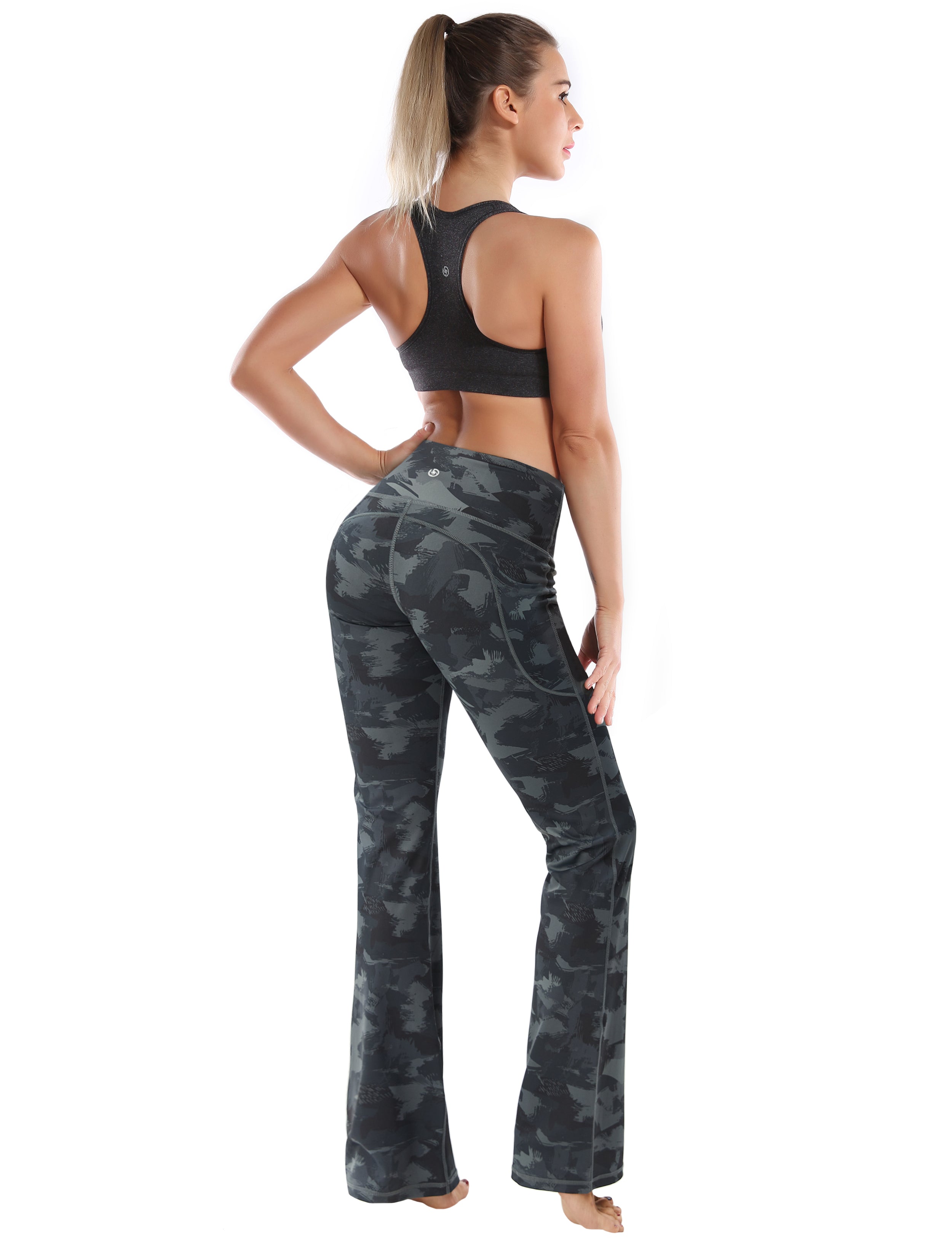 29" 31" 33" 35" 37"  Side Pockets Printed Bootcut Leggings dimgray brushcamo_Tall Size