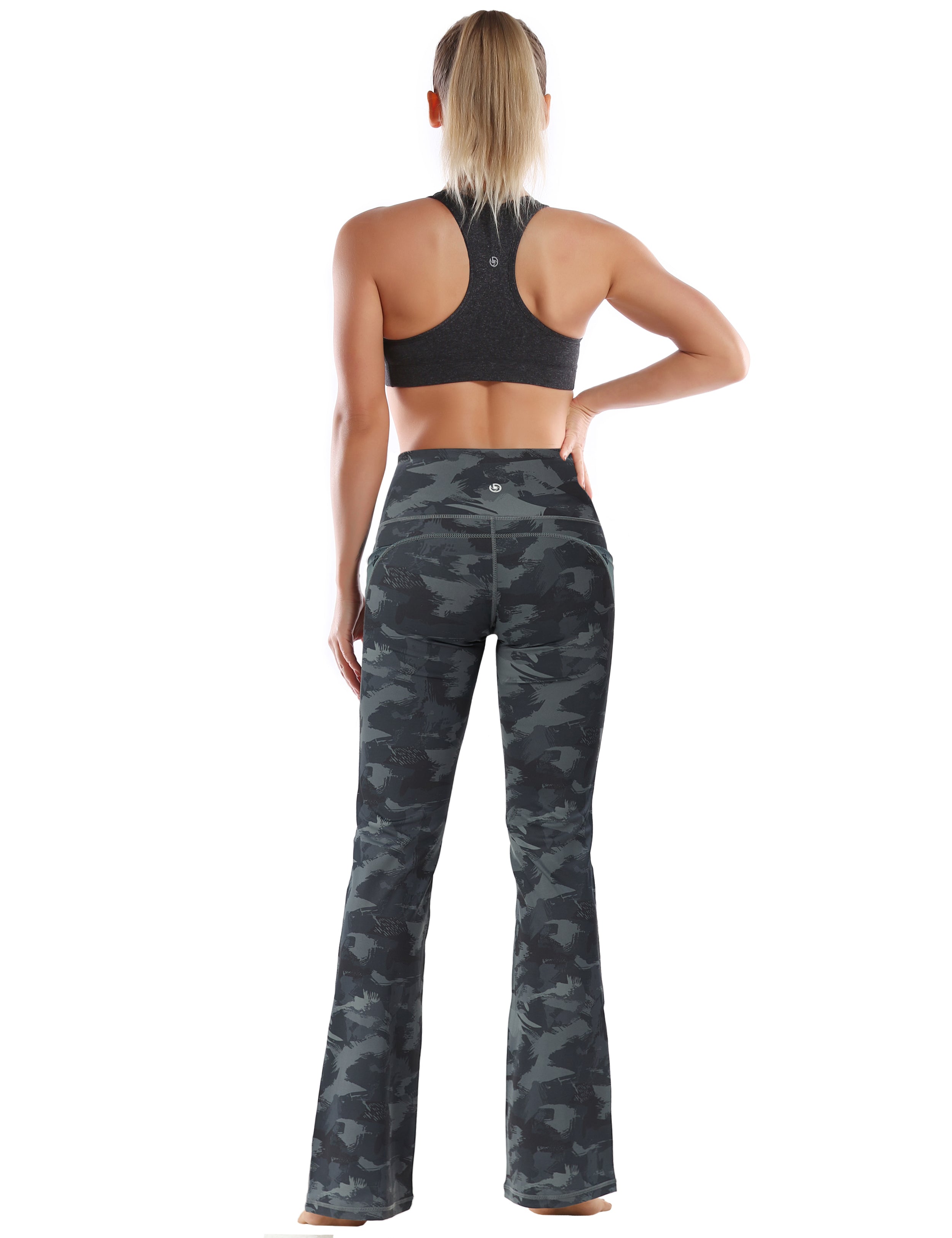 29" 31" 33" 35" 37"  Side Pockets Printed Bootcut Leggings dimgray brushcamo_Tall Size