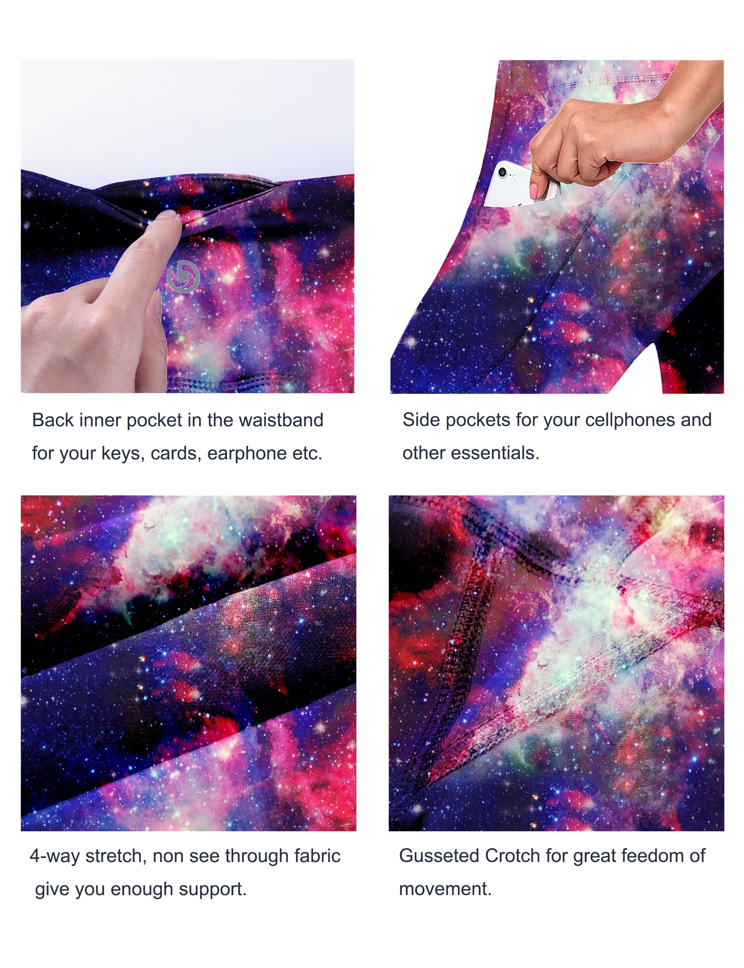 29" 31" 33" 35" 37"  Side Pockets Printed Bootcut Leggings galaxy_Running