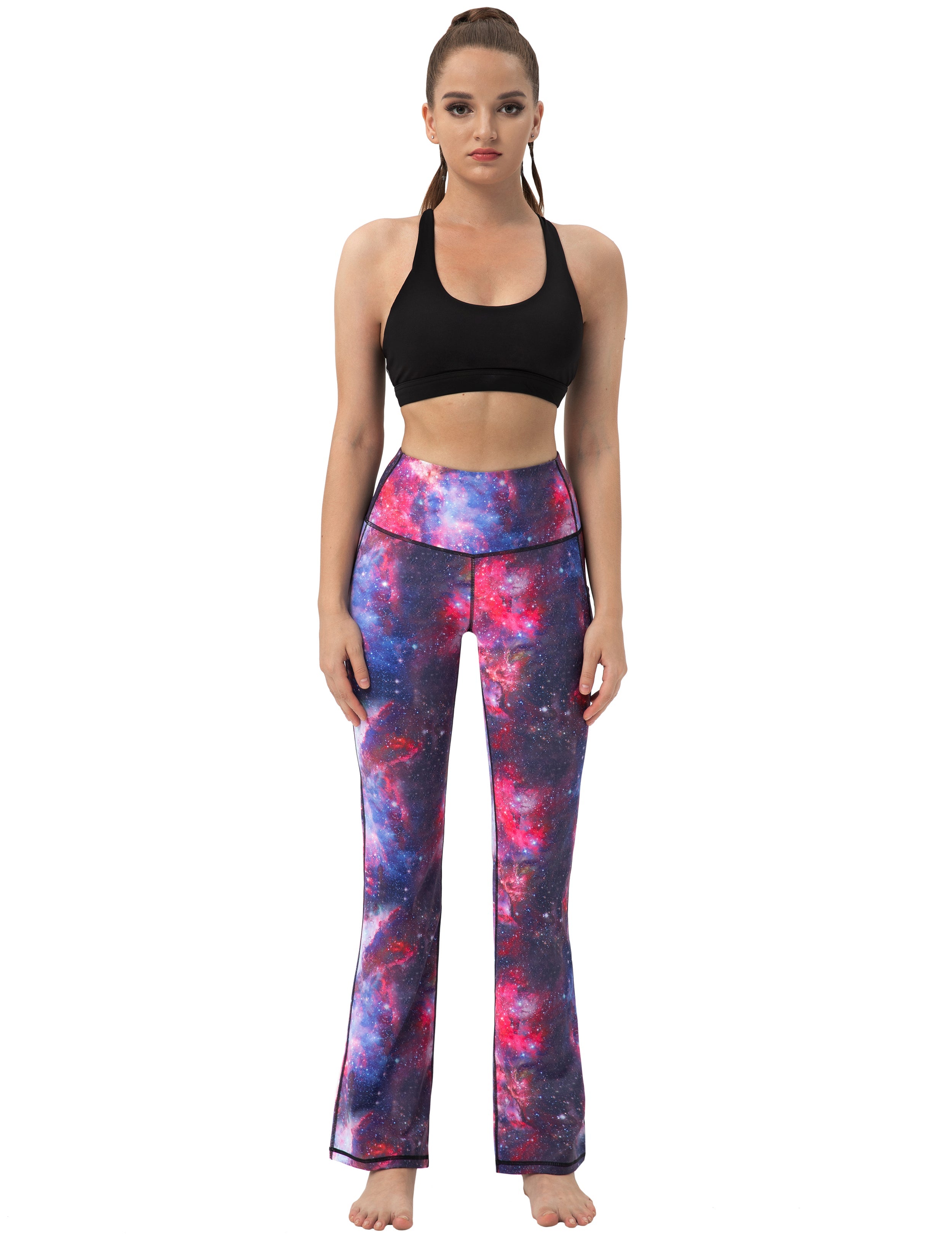29" 31" 33" 35" 37"  Side Pockets Printed Bootcut Leggings galaxy_Running