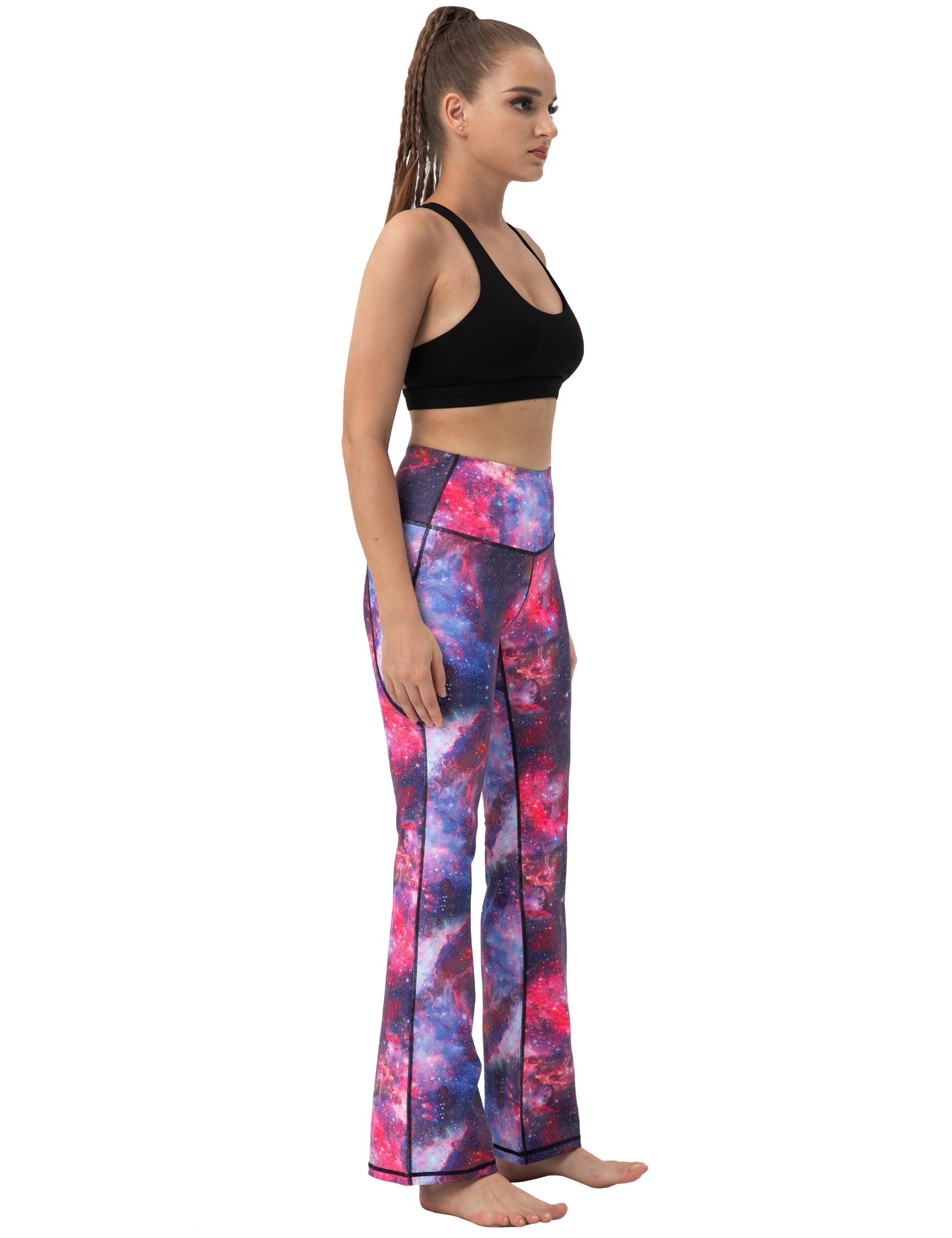 29" 31" 33" 35" 37"  Side Pockets Printed Bootcut Leggings galaxy_Running