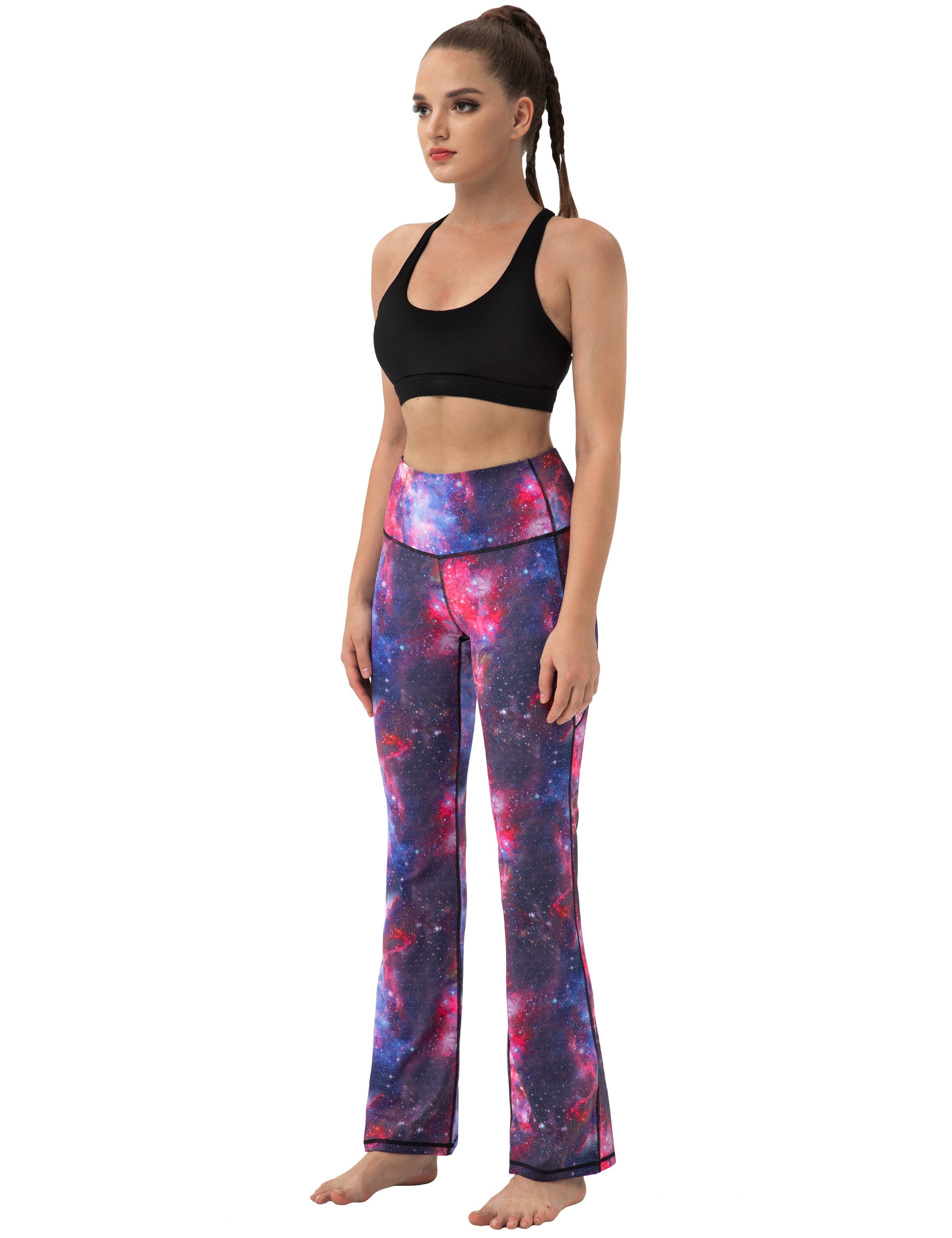 29" 31" 33" 35" 37"  Side Pockets Printed Bootcut Leggings galaxy_Running