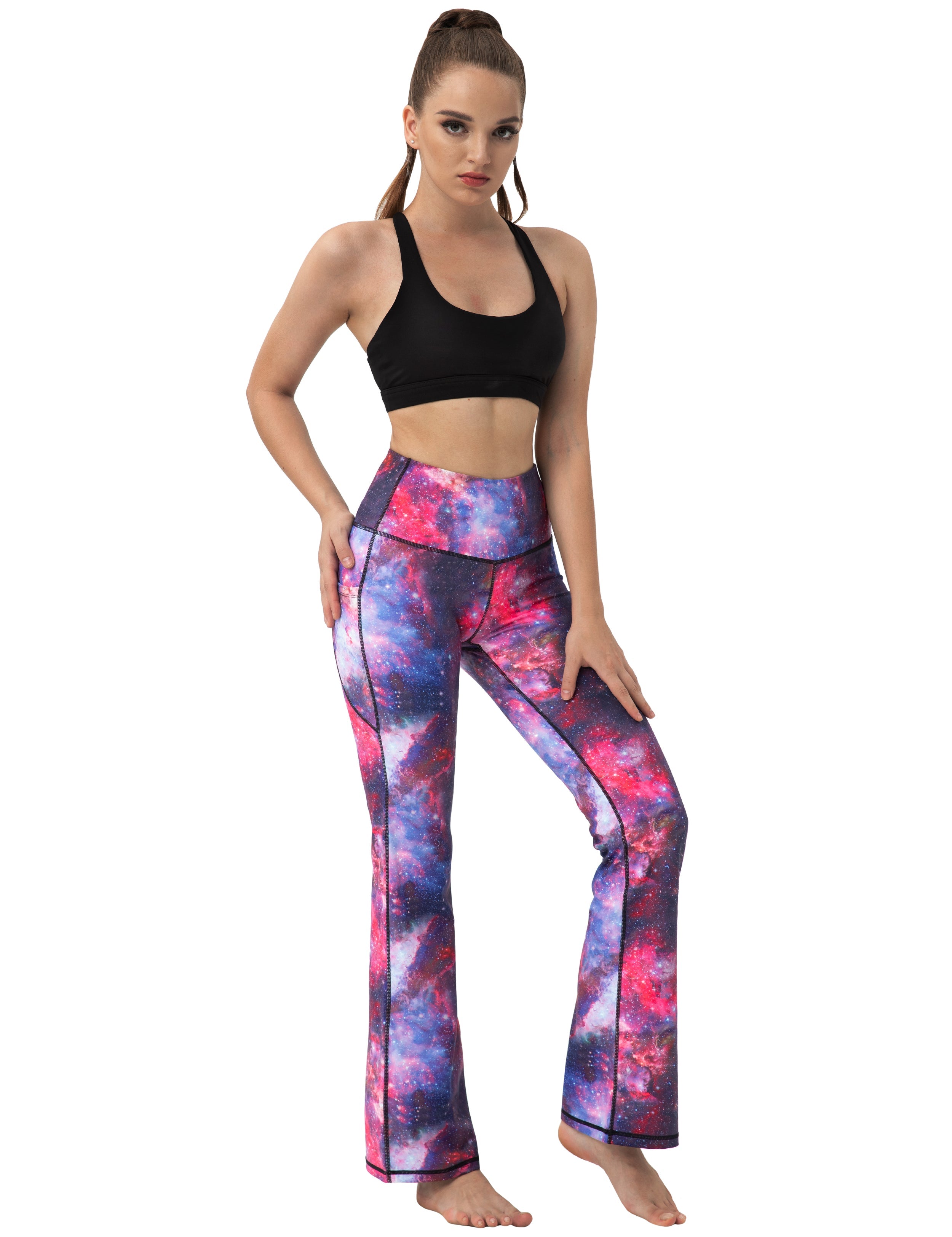 29" 31" 33" 35" 37"  Side Pockets Printed Bootcut Leggings galaxy_Running