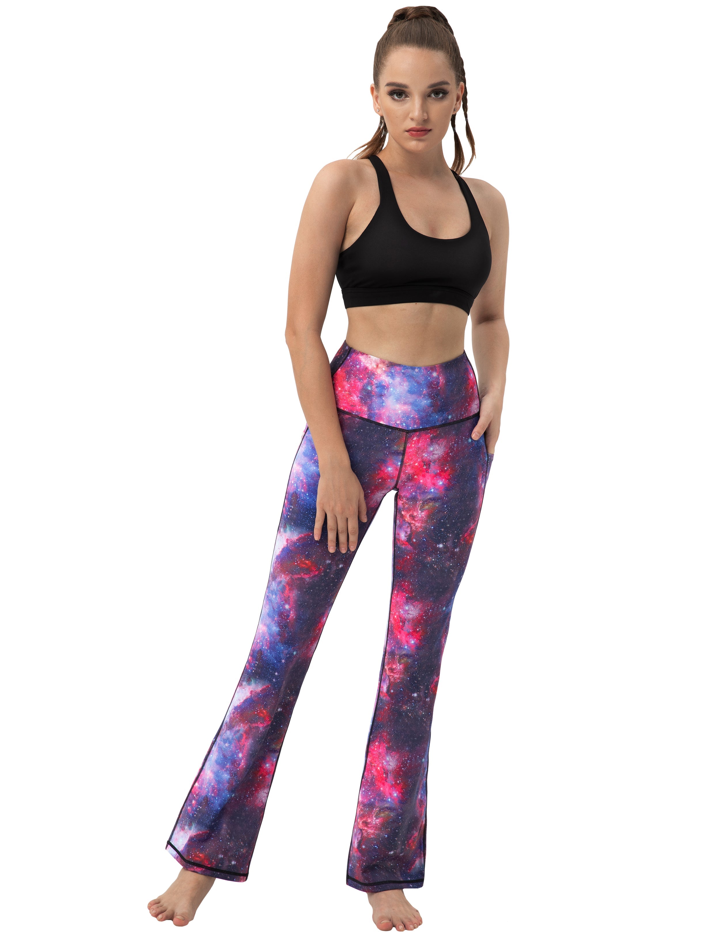 29" 31" 33" 35" 37"  Side Pockets Printed Bootcut Leggings galaxy_Running