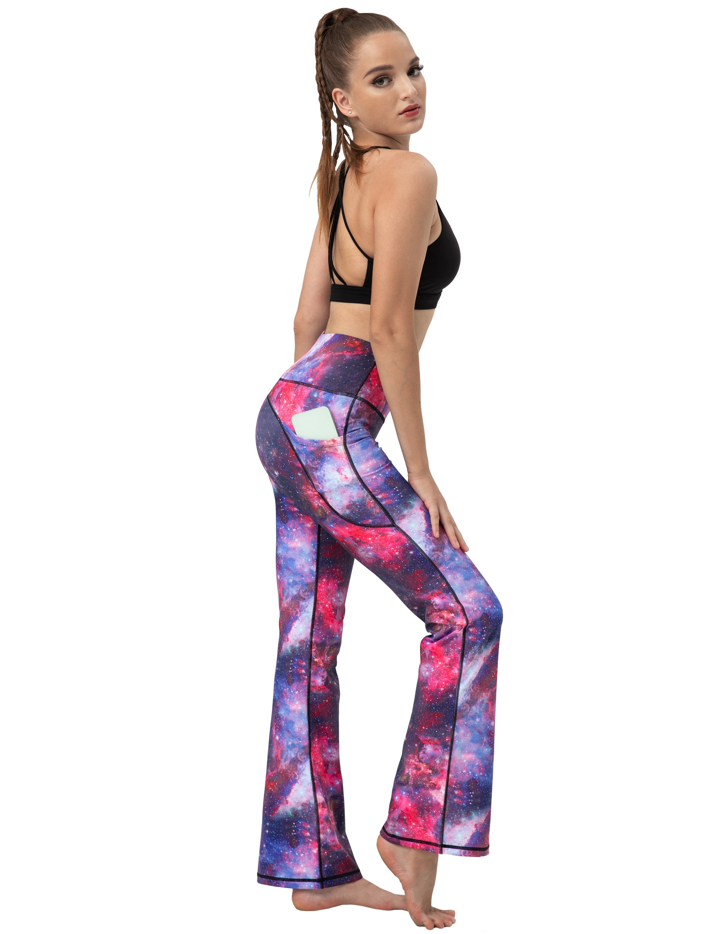 29" 31" 33" 35" 37"  Side Pockets Printed Bootcut Leggings galaxy_Golf