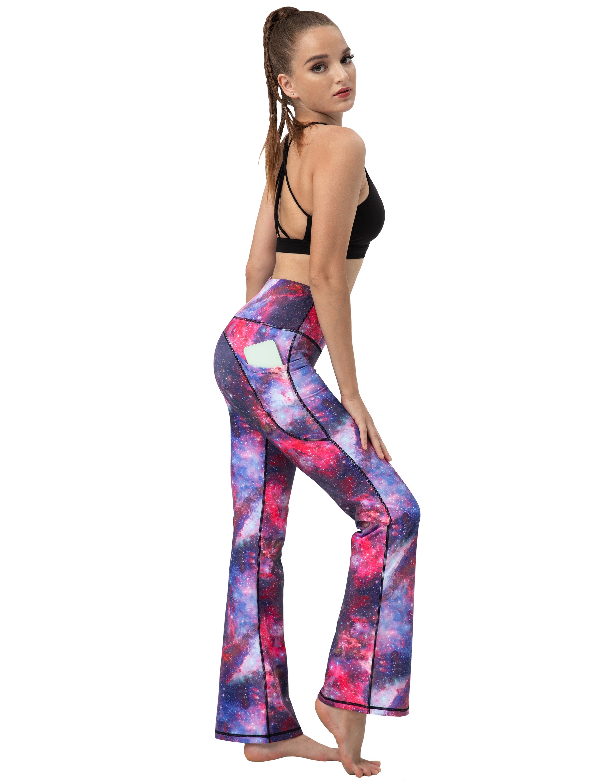 29" 31" 33" 35" 37"  Side Pockets Printed Bootcut Leggings galaxy_Running