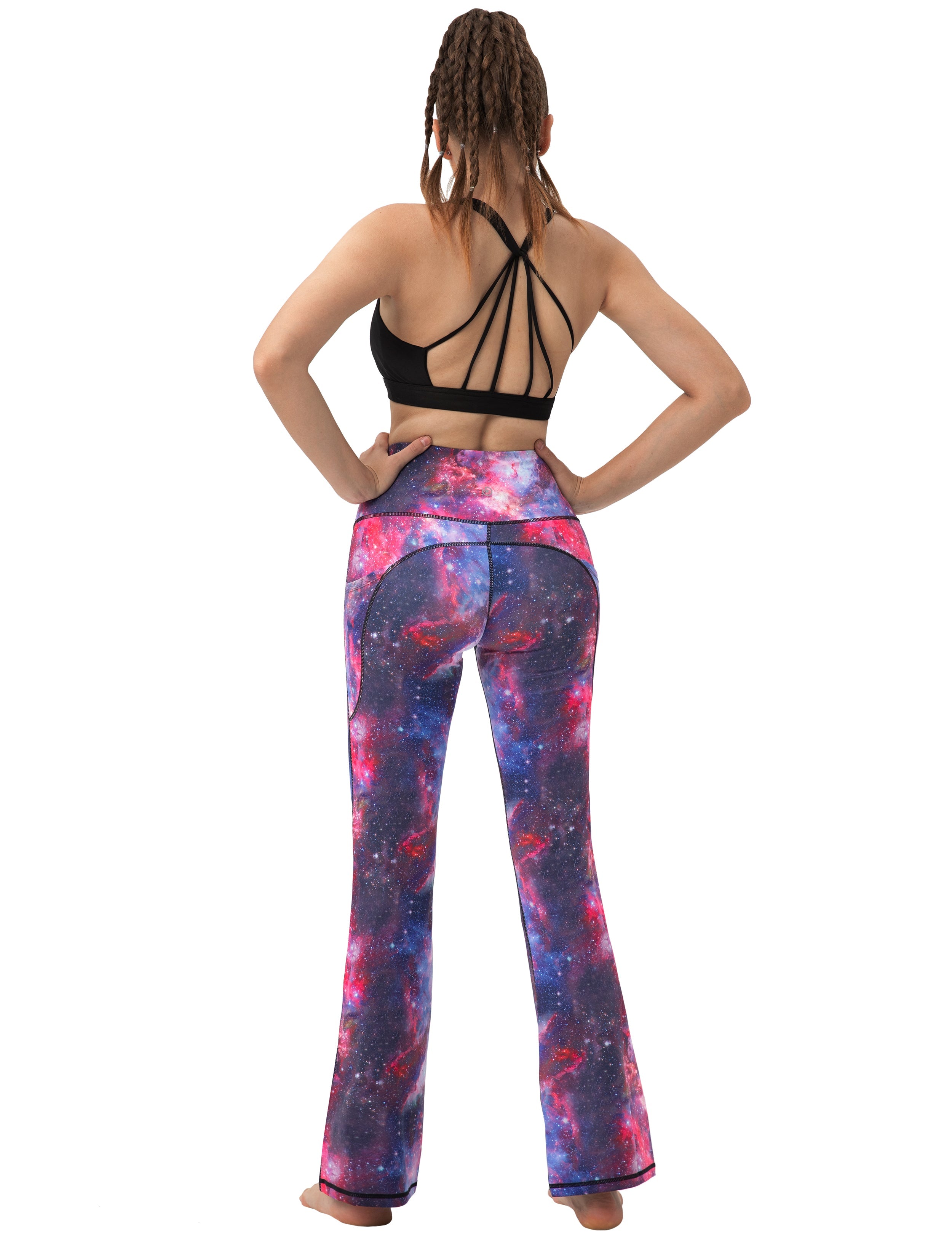 29" 31" 33" 35" 37"  Side Pockets Printed Bootcut Leggings galaxy_Running