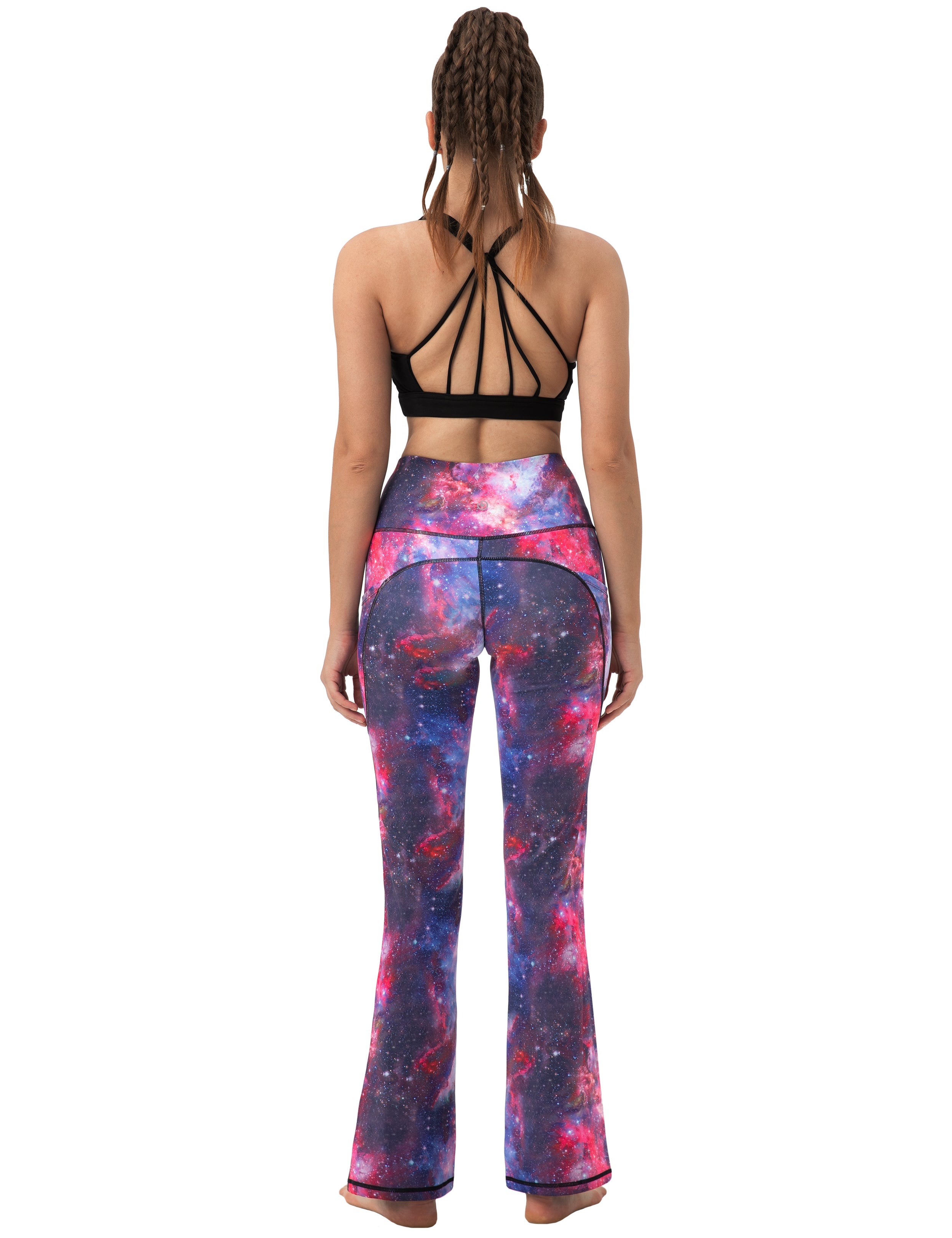 29" 31" 33" 35" 37"  Side Pockets Printed Bootcut Leggings galaxy_Running
