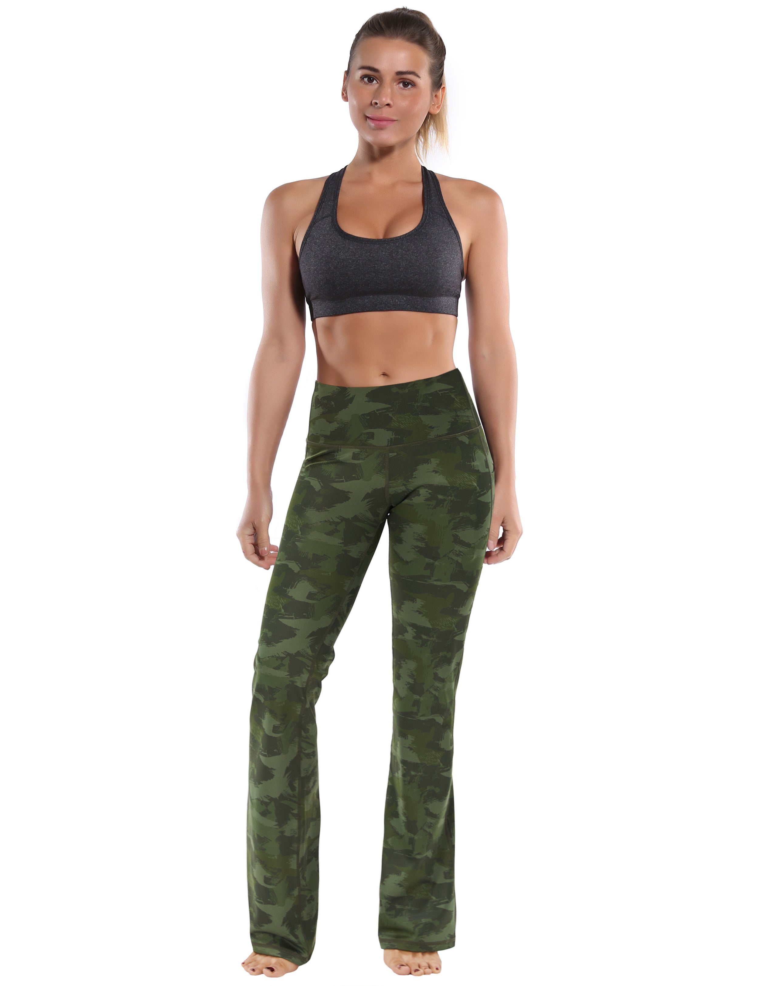 29" 31" 33" 35" 37"  Side Pockets Printed Bootcut Leggings green brushcamo_Pilates