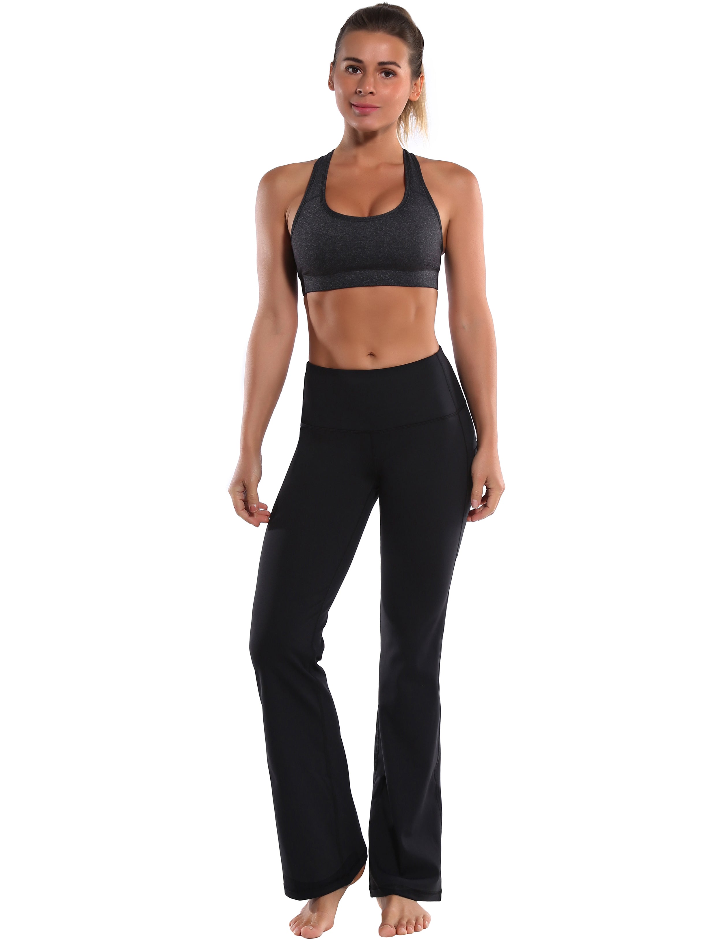 29" 31" 33" 35" 37"  Side Pockets Bootcut Leggings jetblack_Jogging