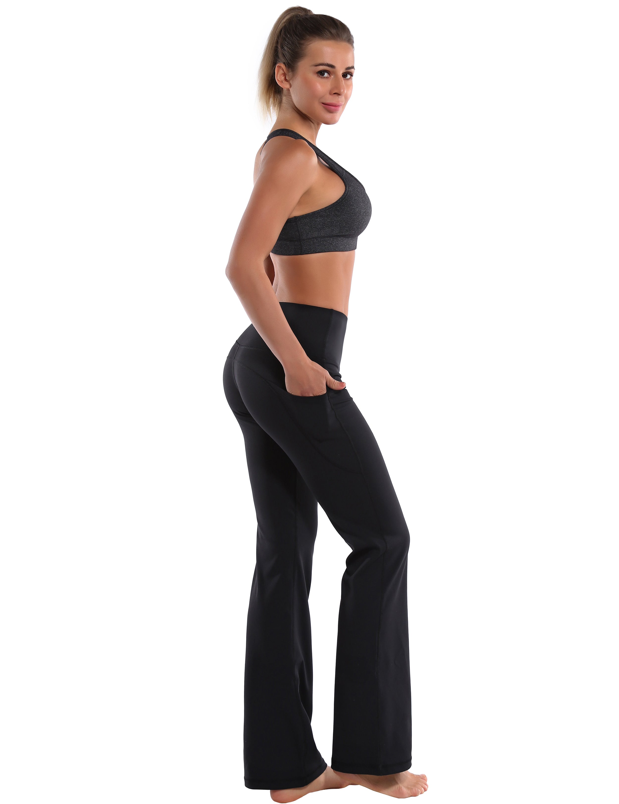 29" 31" 33" 35" 37"  Side Pockets Bootcut Leggings jetblack_Jogging