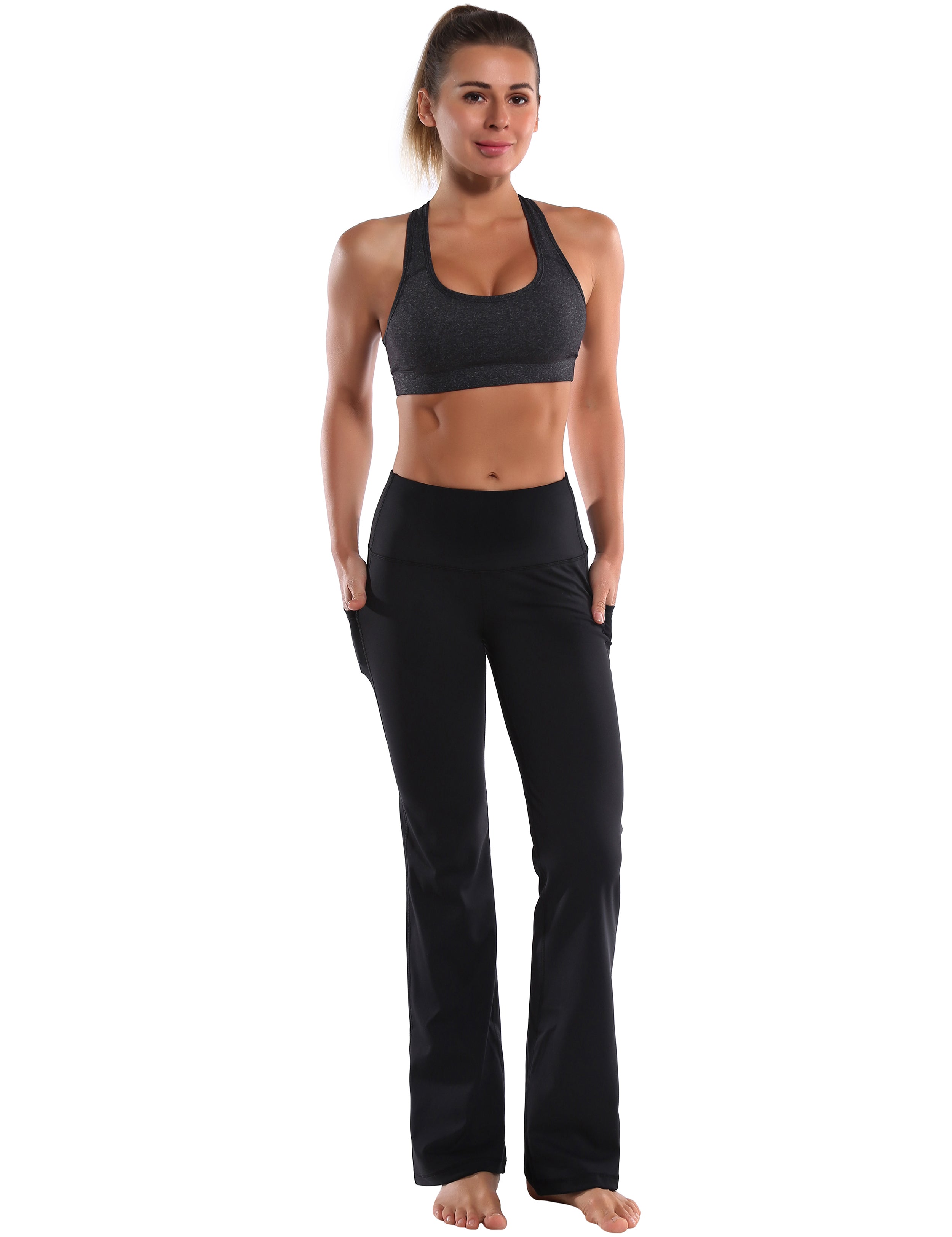 29" 31" 33" 35" 37"  Side Pockets Bootcut Leggings jetblack_Jogging