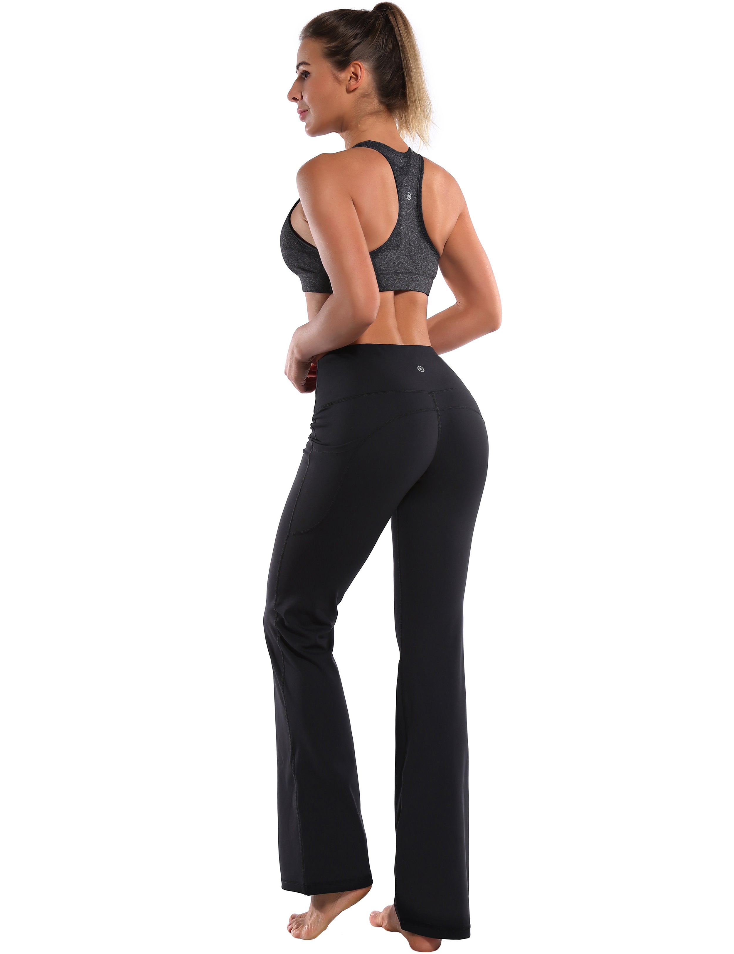 29" 31" 33" 35" 37"  Side Pockets Bootcut Leggings jetblack_Jogging