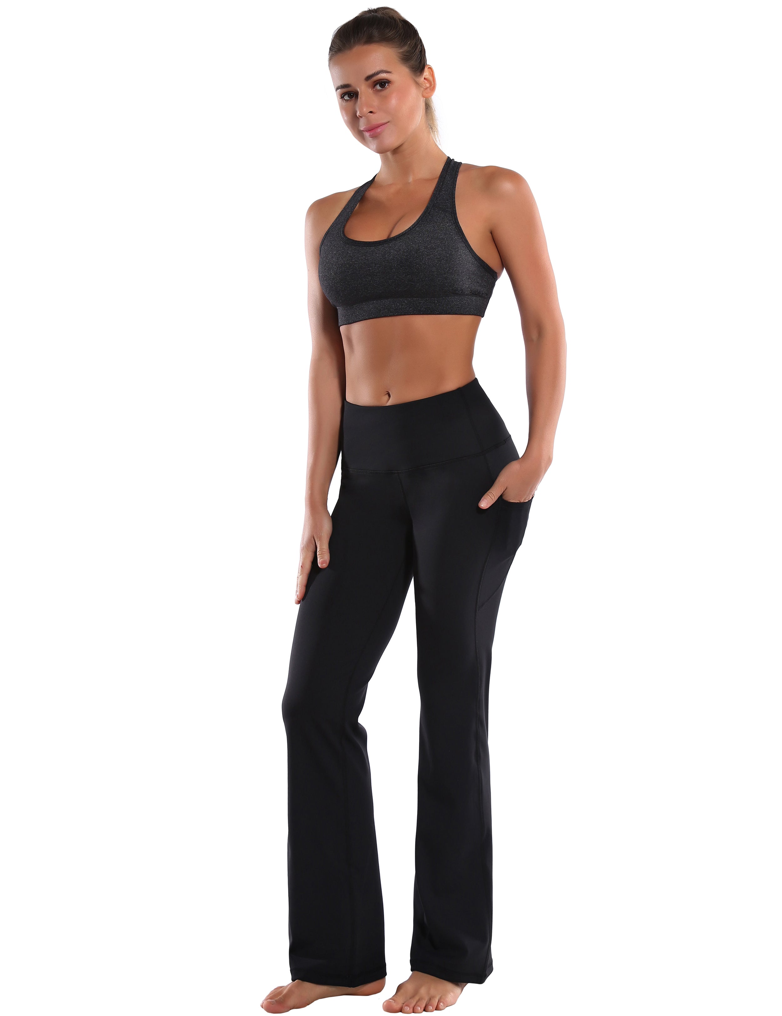 29" 31" 33" 35" 37"  Side Pockets Bootcut Leggings jetblack_Jogging