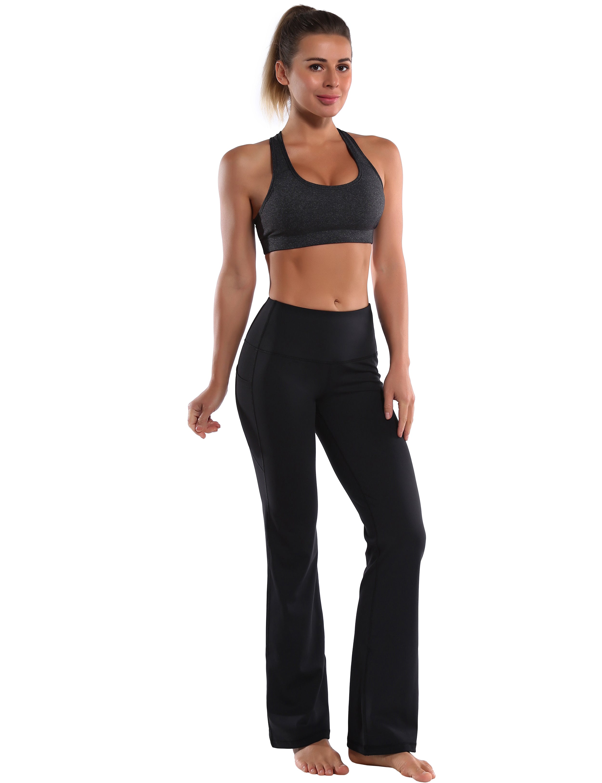 29" 31" 33" 35" 37"  Side Pockets Bootcut Leggings jetblack_Jogging