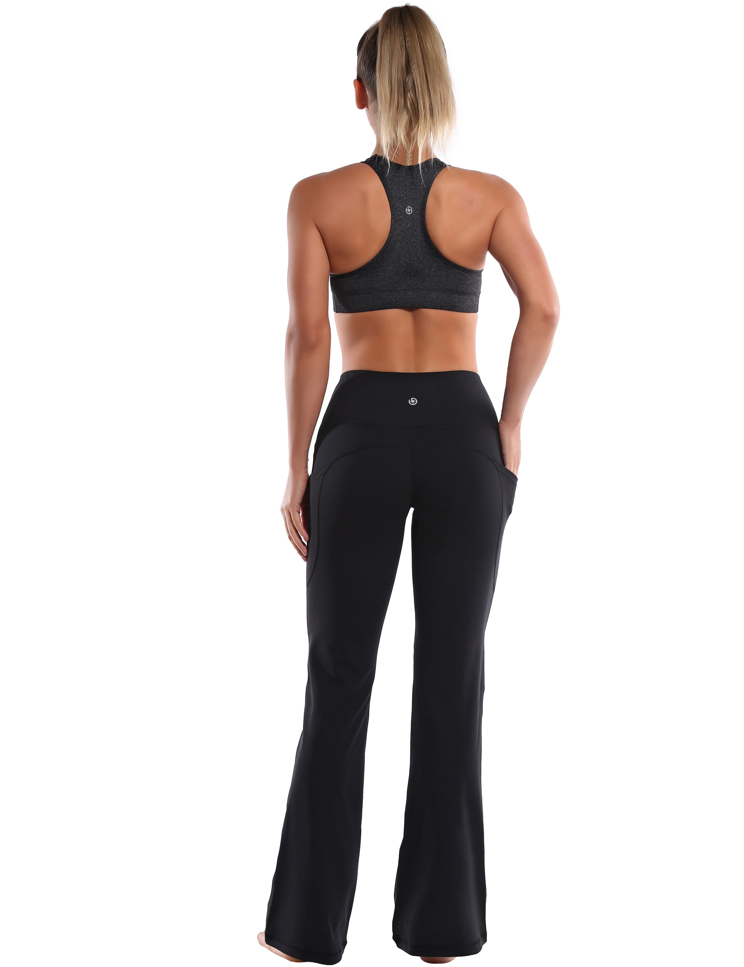 29" 31" 33" 35" 37"  Side Pockets Bootcut Leggings jetblack_Jogging