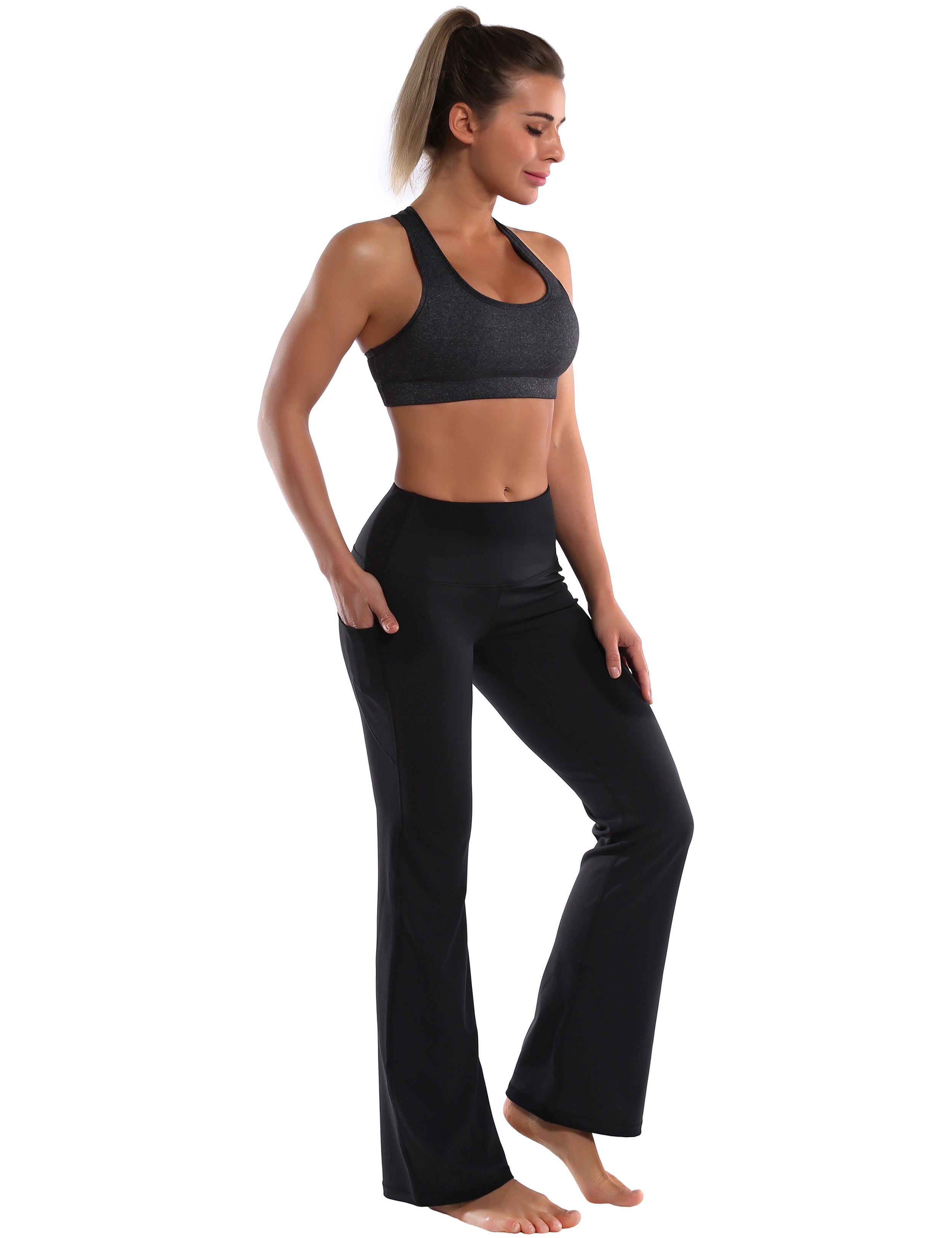 29" 31" 33" 35" 37"  Side Pockets Bootcut Leggings jetblack_Jogging