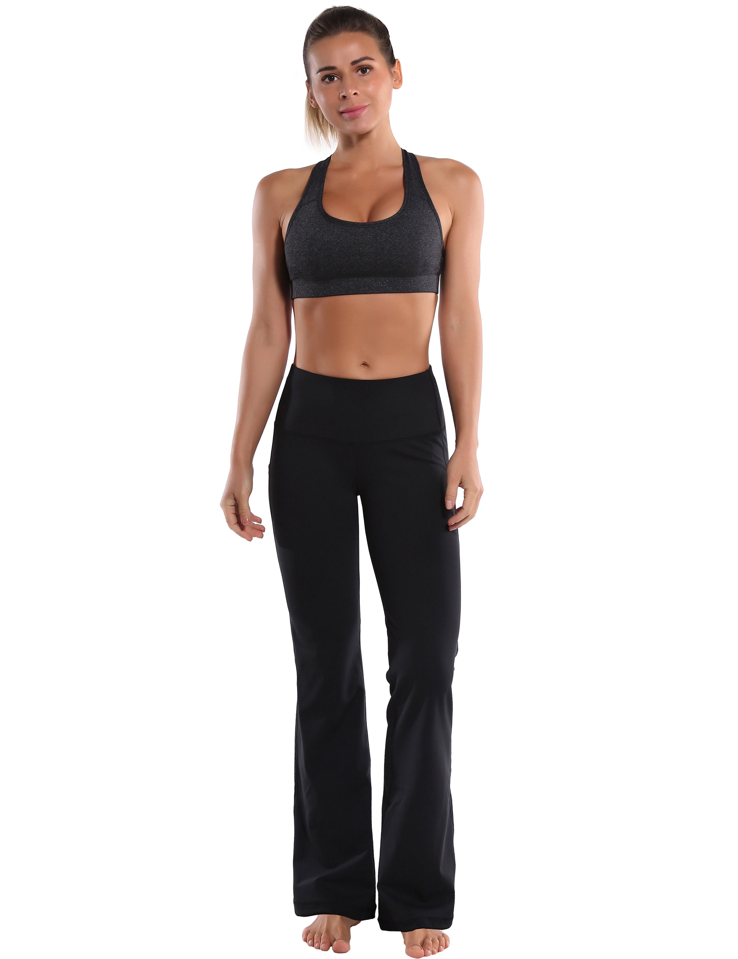 29" 31" 33" 35" 37"  Side Pockets Bootcut Leggings jetblack_Jogging