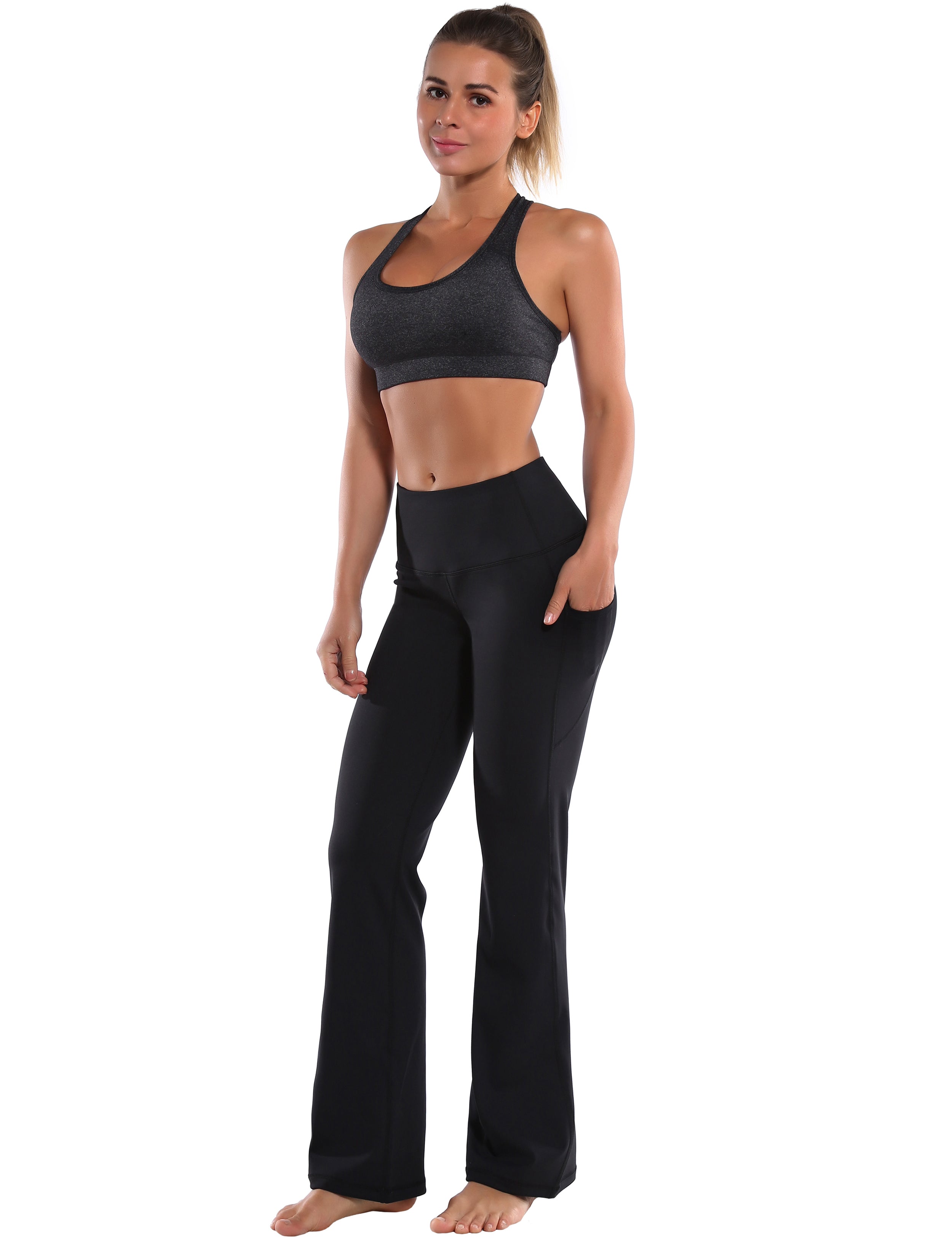 29" 31" 33" 35" 37"  Side Pockets Bootcut Leggings jetblack_Jogging