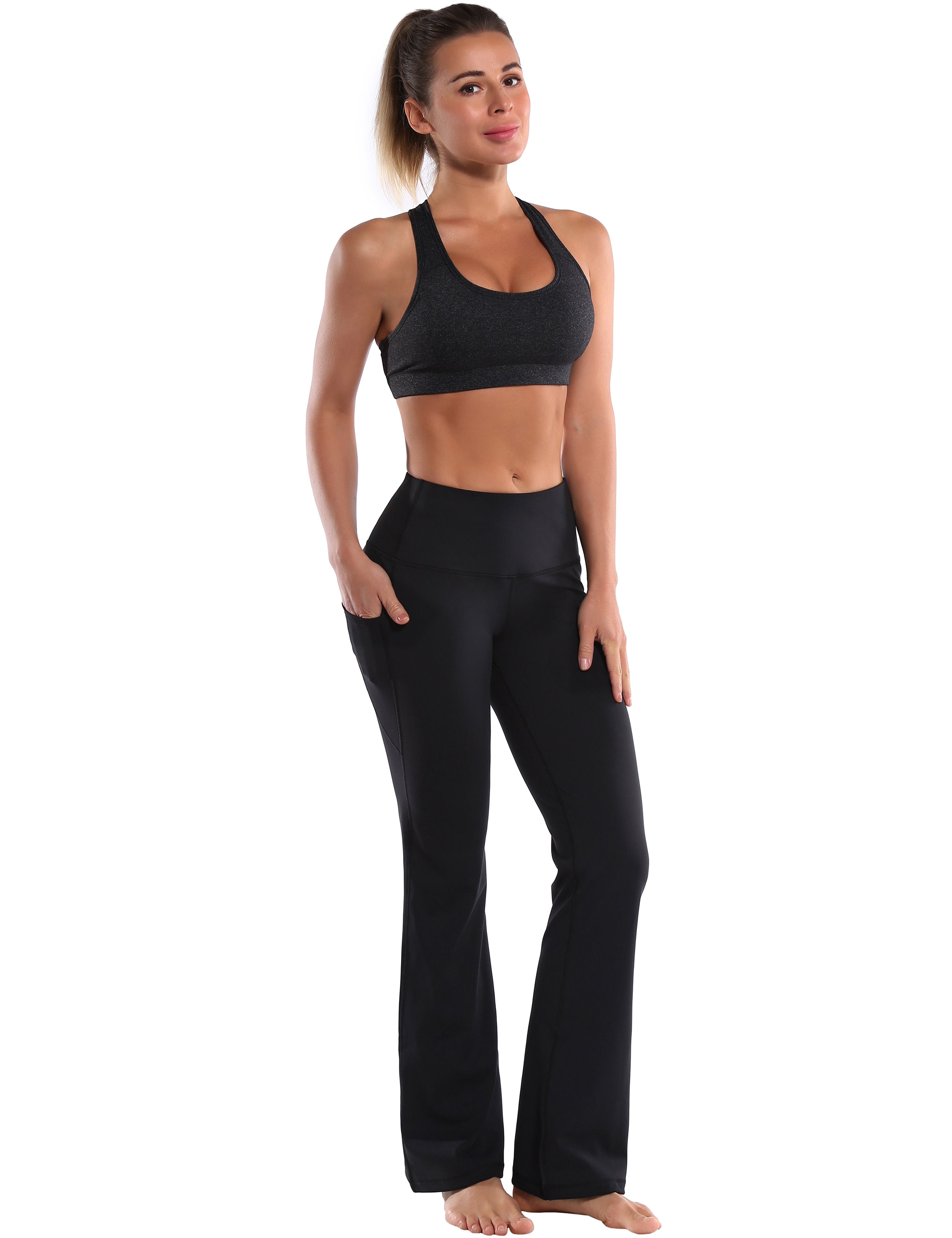 29" 31" 33" 35" 37"  Side Pockets Bootcut Leggings jetblack_Jogging