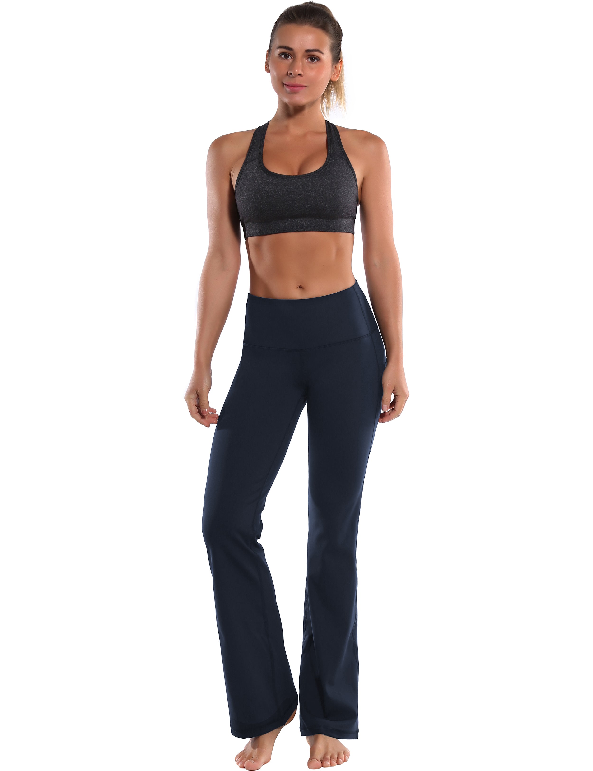 29" 31" 33" 35" 37"  Side Pockets Bootcut Leggings navyblue_Jogging