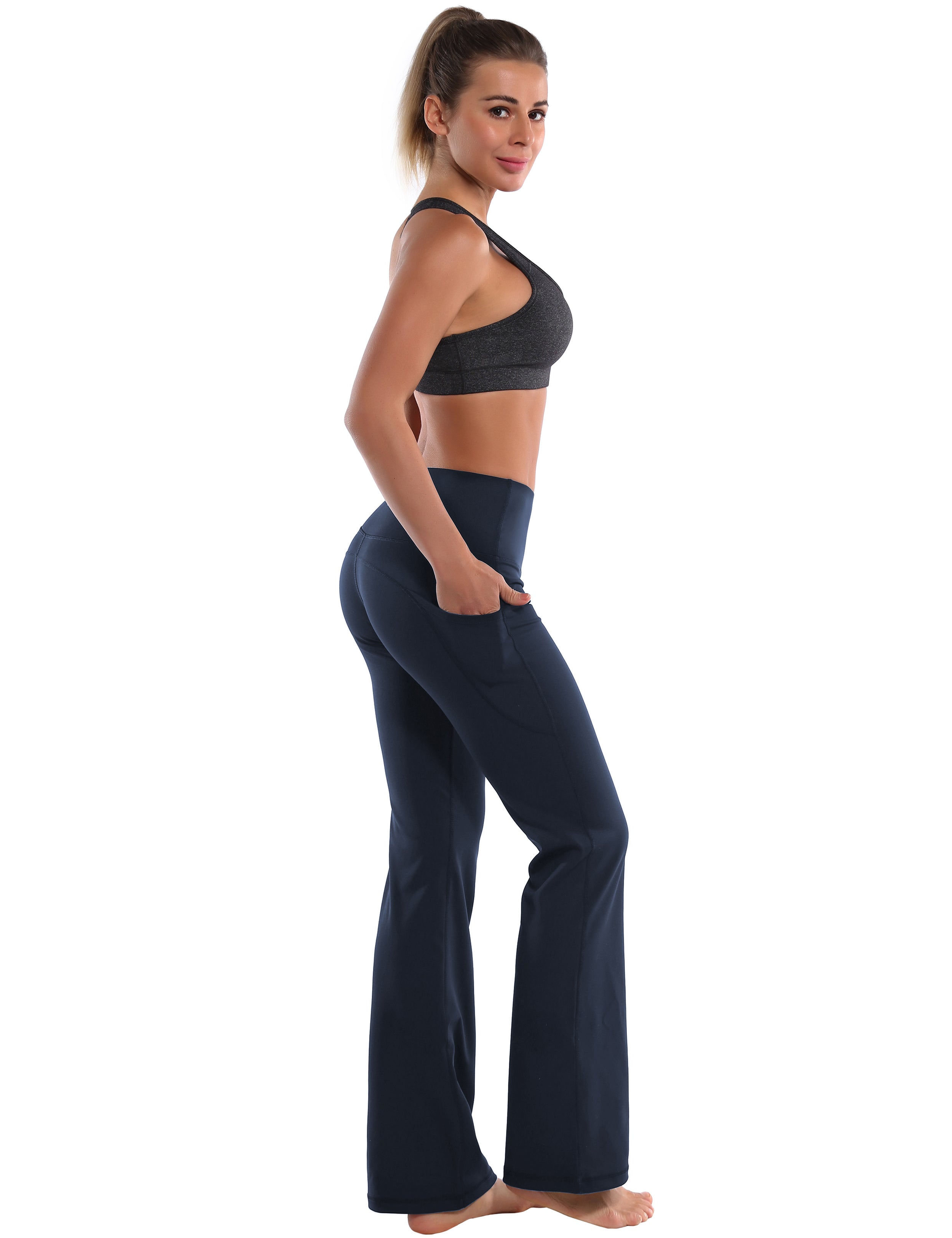 29" 31" 33" 35" 37"  Side Pockets Bootcut Leggings navyblue_Jogging