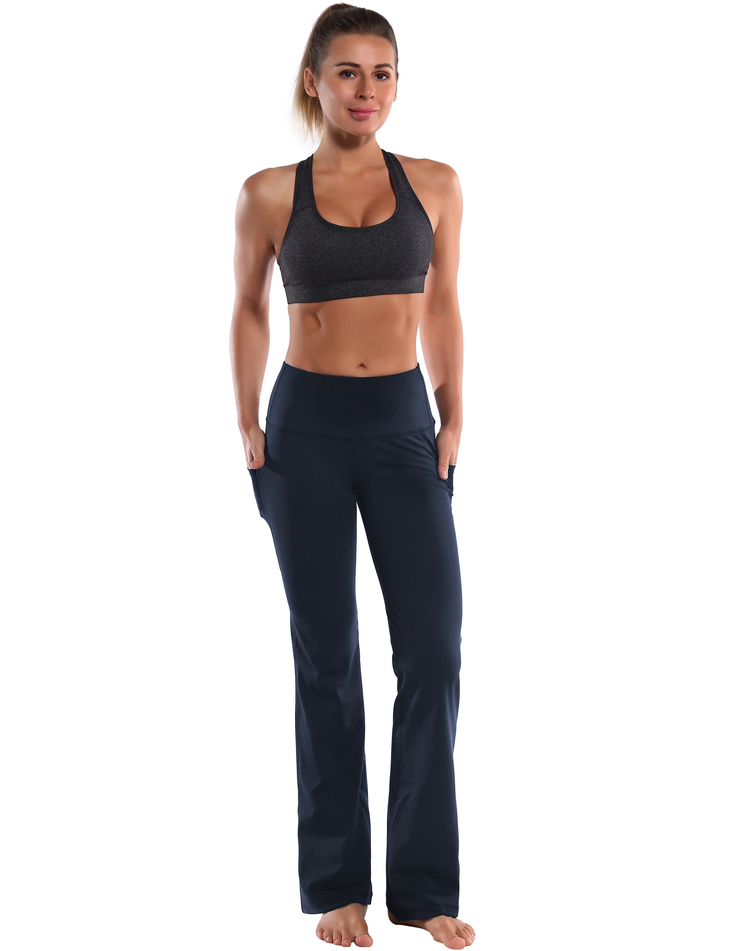 29" 31" 33" 35" 37"  Side Pockets Bootcut Leggings navyblue_Jogging