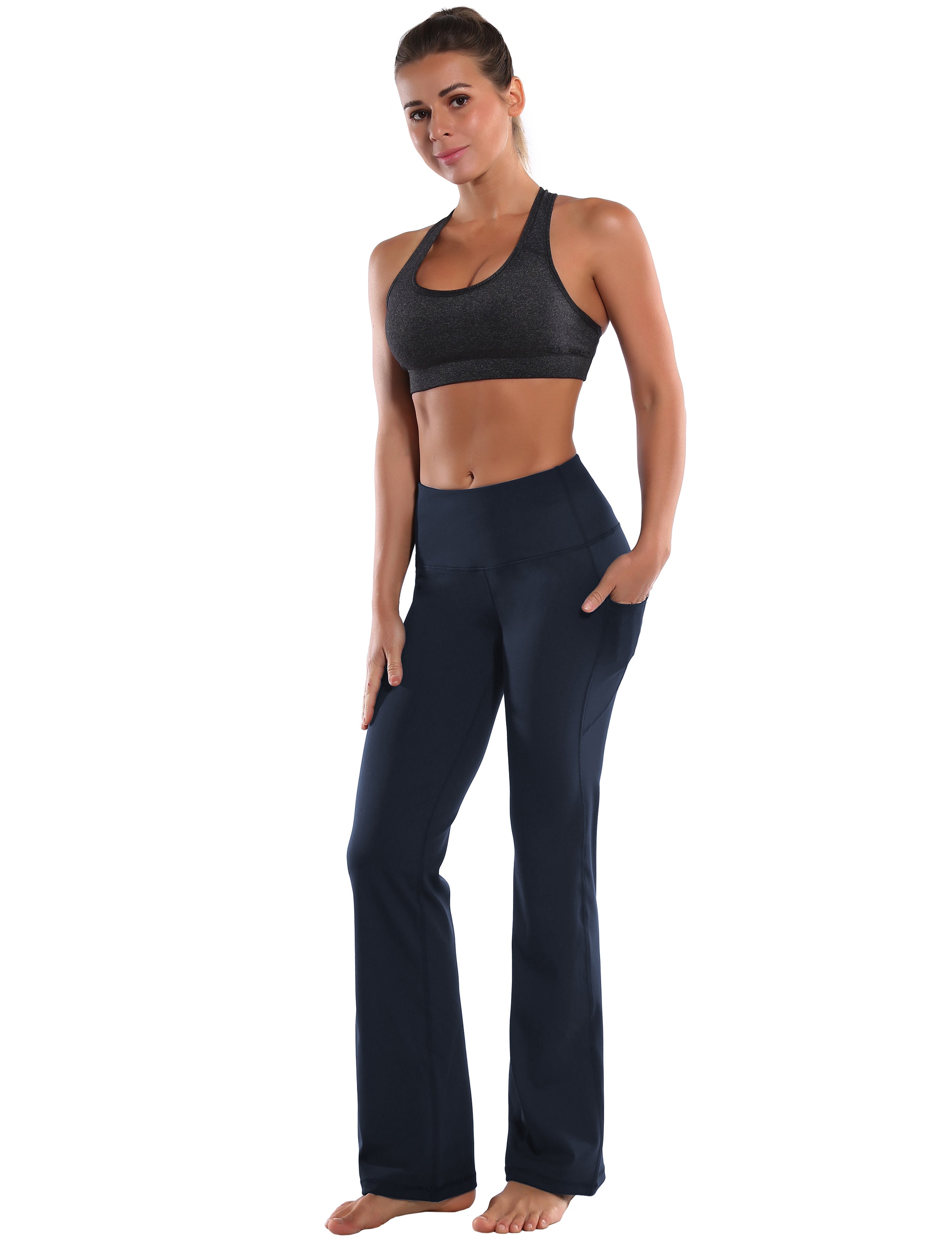29" 31" 33" 35" 37"  Side Pockets Bootcut Leggings navyblue_Jogging