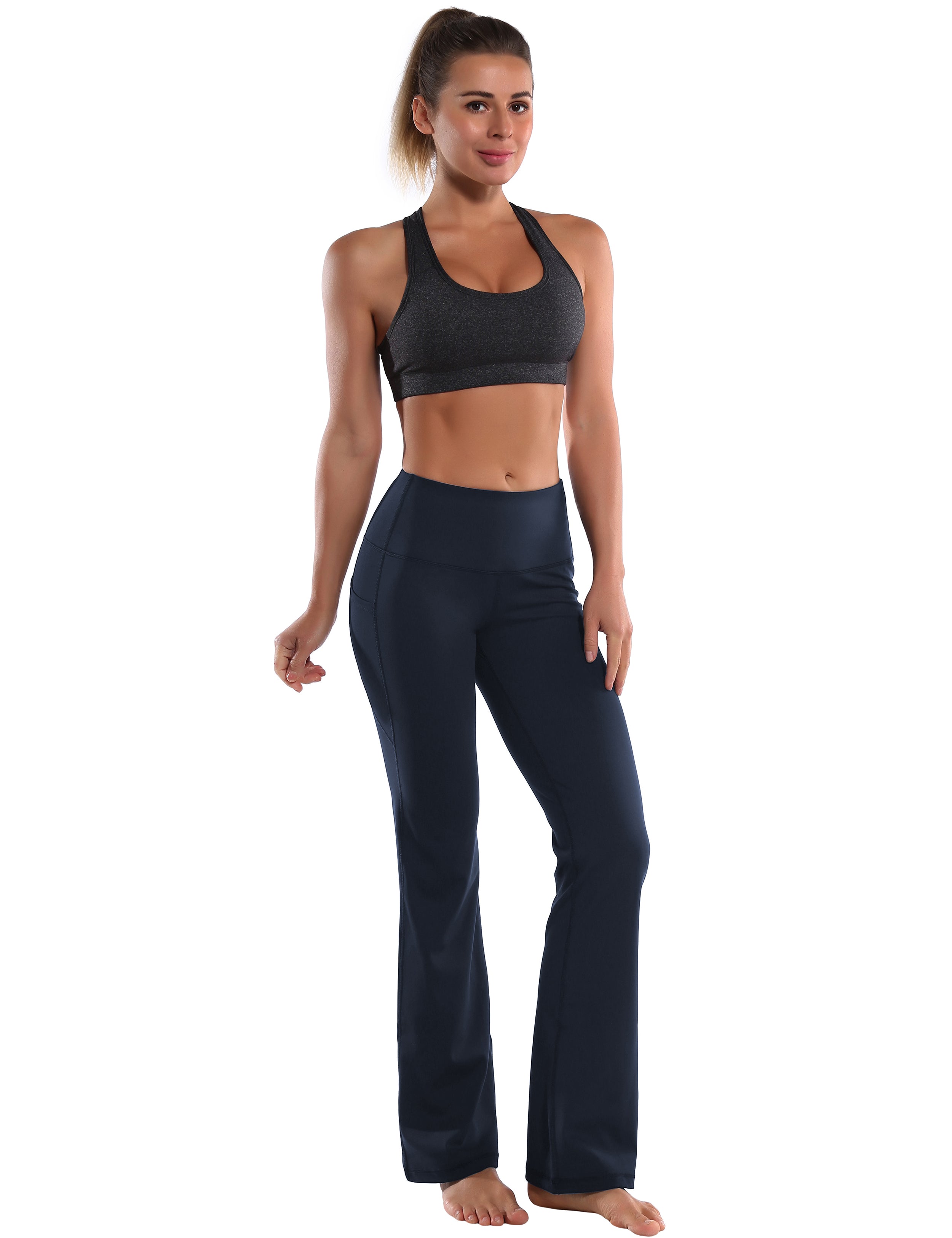 29" 31" 33" 35" 37"  Side Pockets Bootcut Leggings navyblue_Jogging