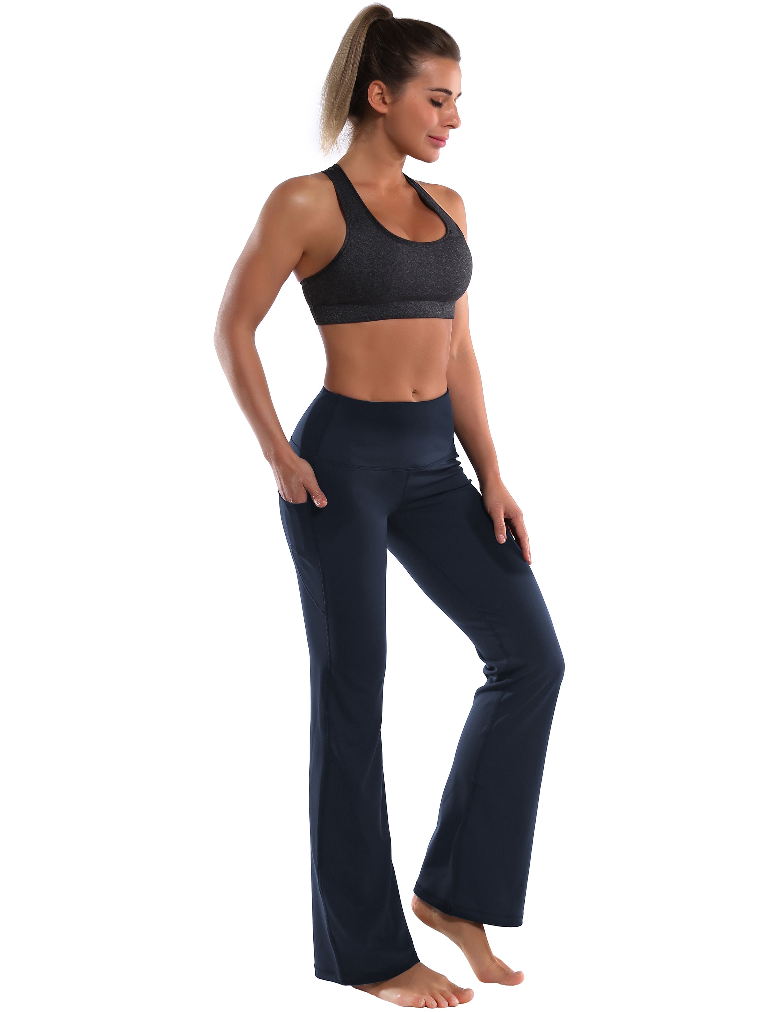 29" 31" 33" 35" 37"  Side Pockets Bootcut Leggings navyblue_Jogging