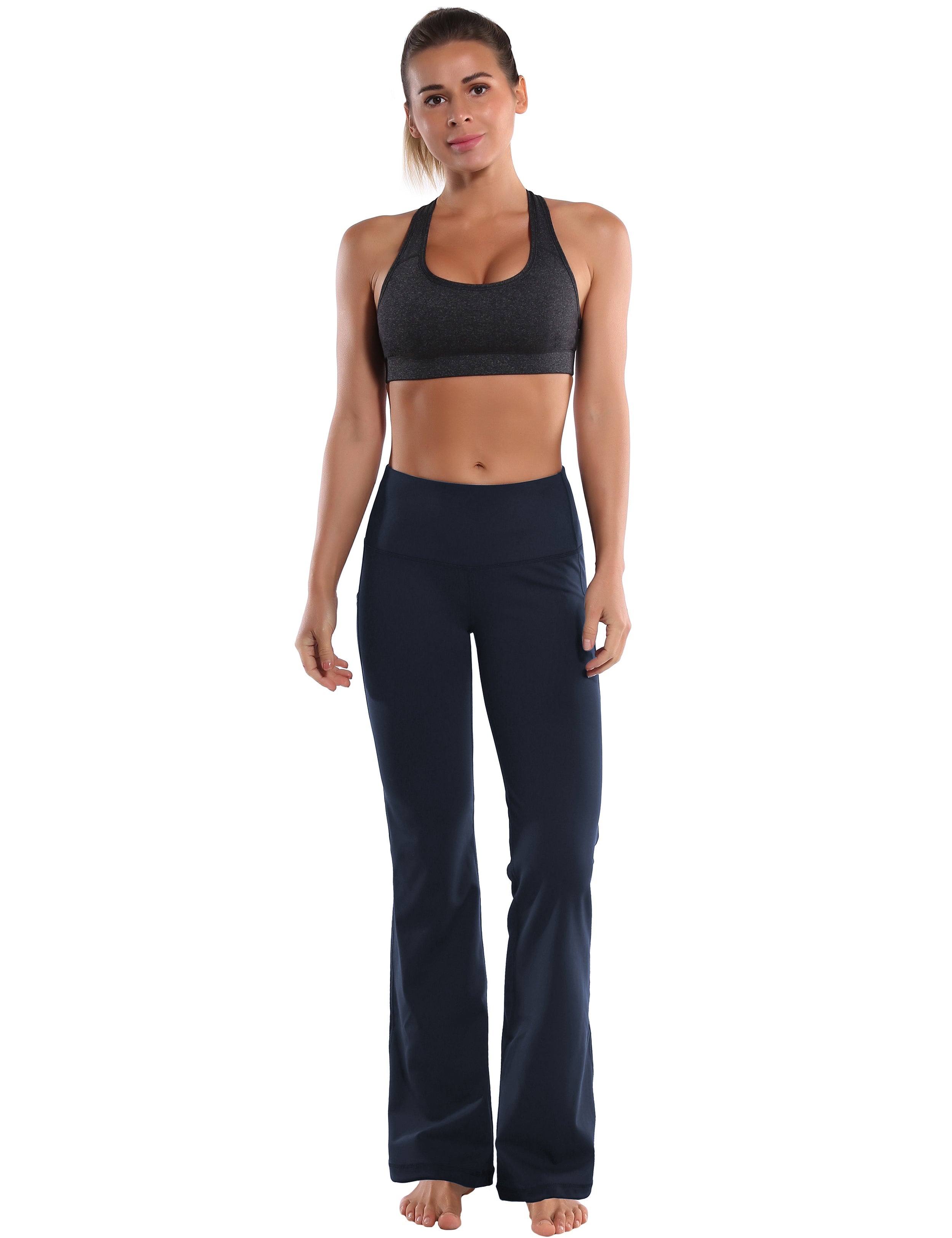 29" 31" 33" 35" 37"  Side Pockets Bootcut Leggings navyblue_Jogging