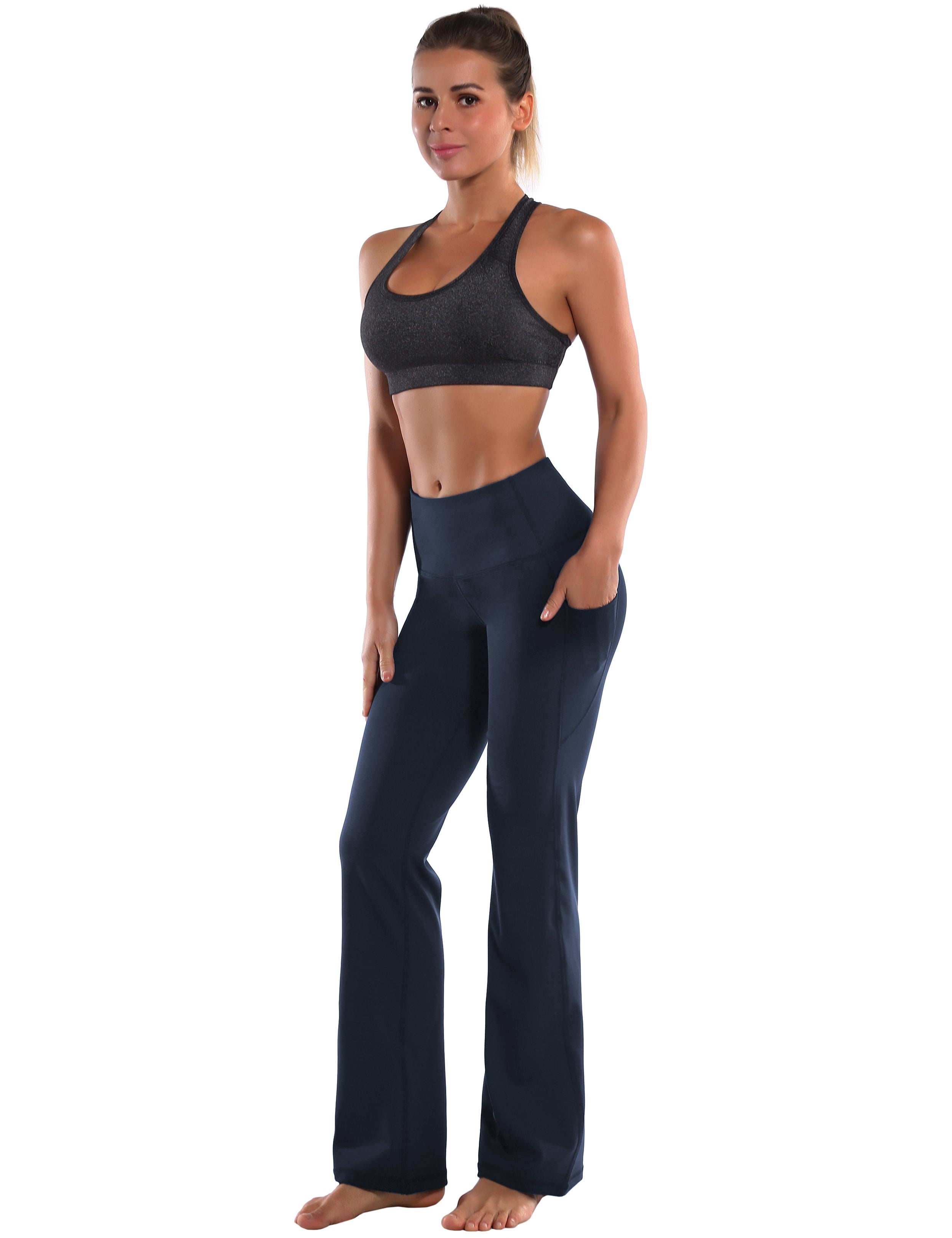 29" 31" 33" 35" 37"  Side Pockets Bootcut Leggings navyblue_Jogging