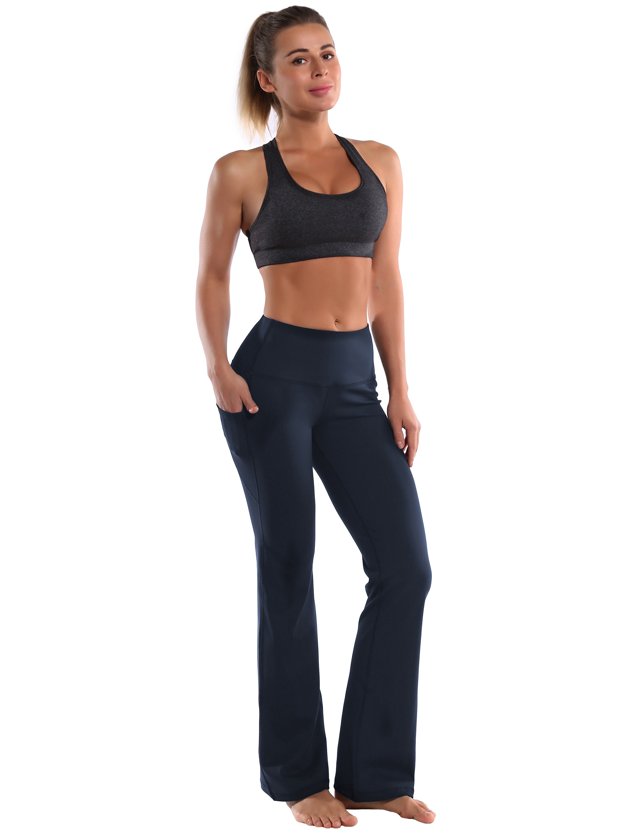 29" 31" 33" 35" 37"  Side Pockets Bootcut Leggings navyblue_Jogging
