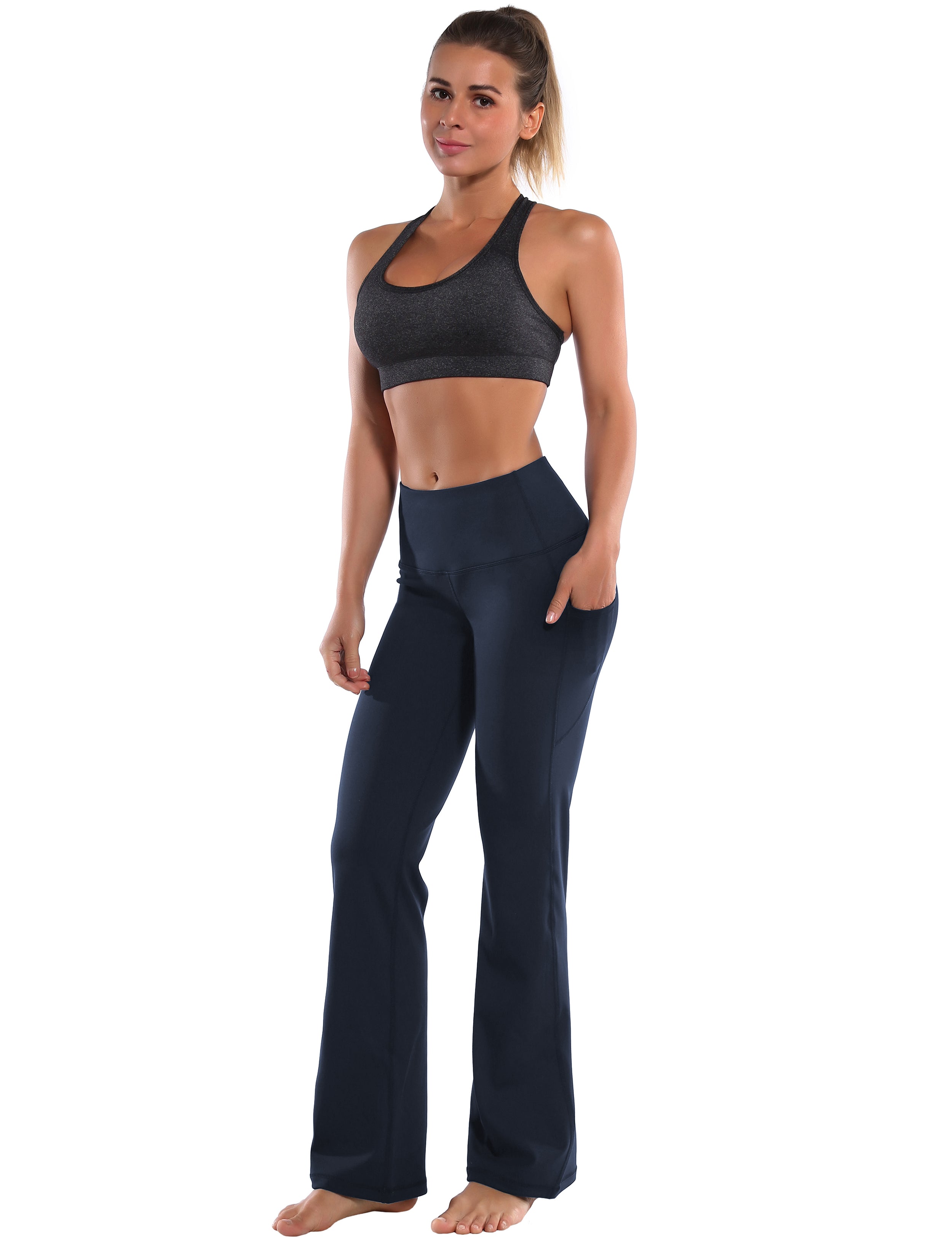 29" 31" 33" 35" 37"  Side Pockets Bootcut Leggings navyblue_Jogging