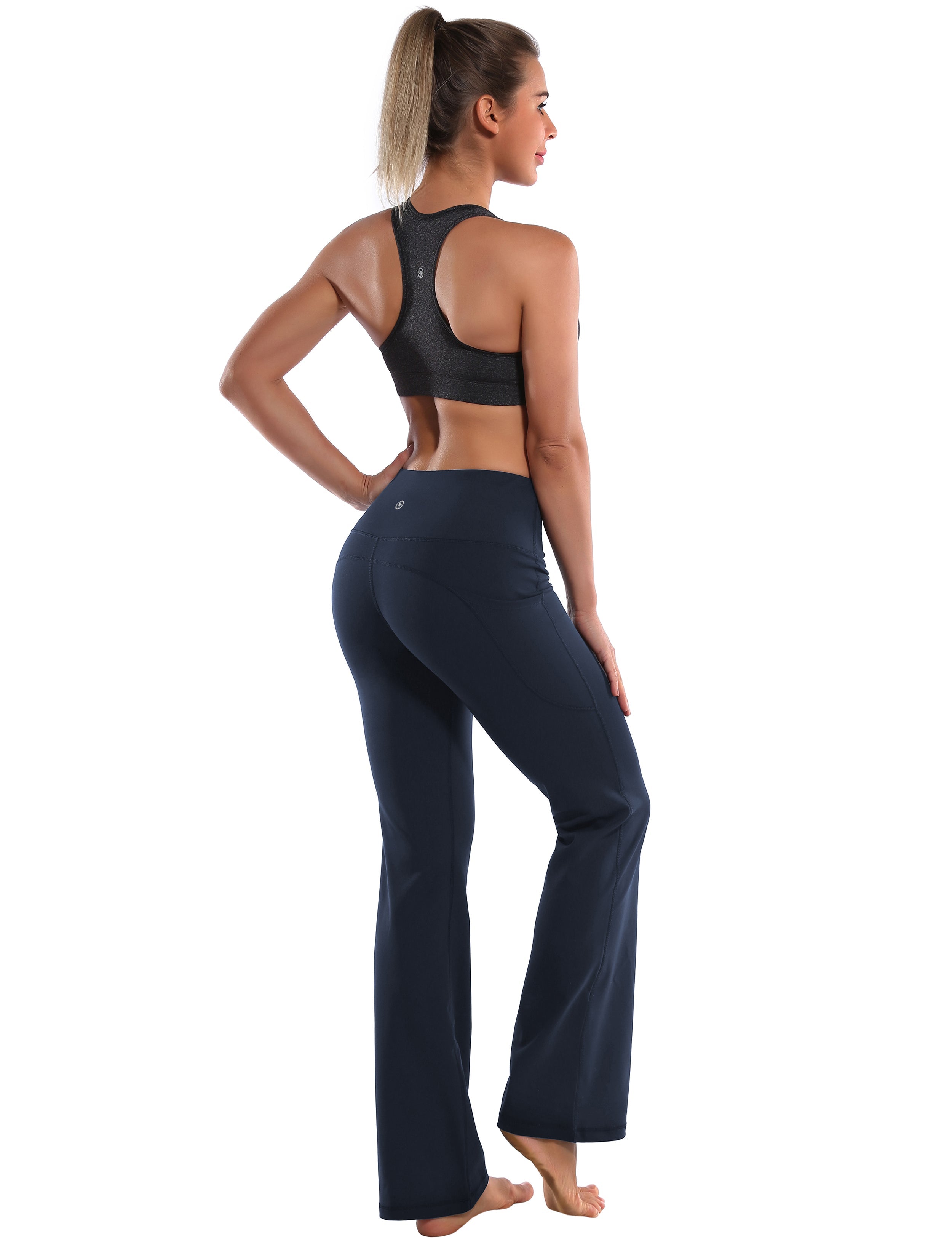 29" 31" 33" 35" 37"  Side Pockets Bootcut Leggings navyblue_Jogging