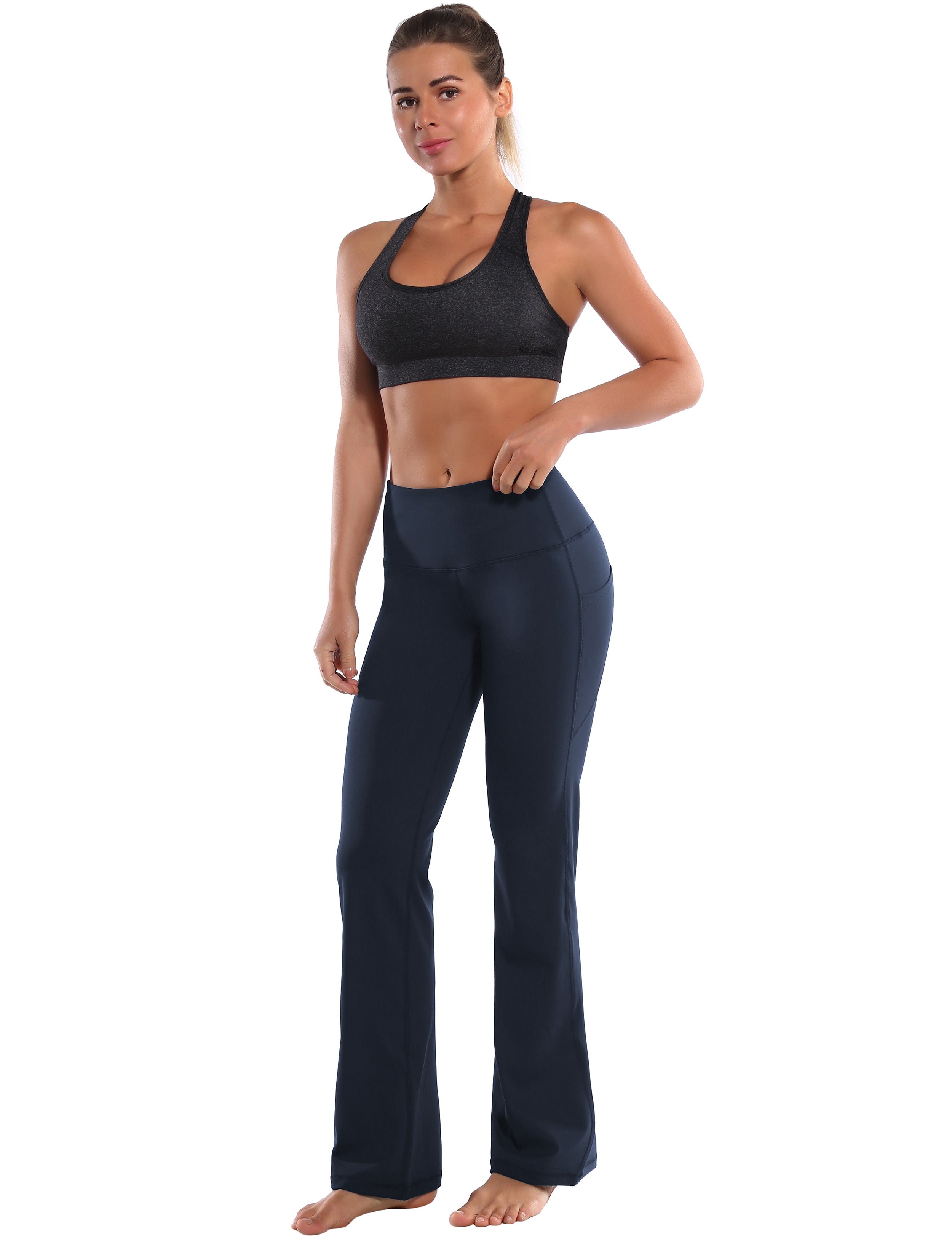 29" 31" 33" 35" 37"  Side Pockets Bootcut Leggings navyblue_Jogging