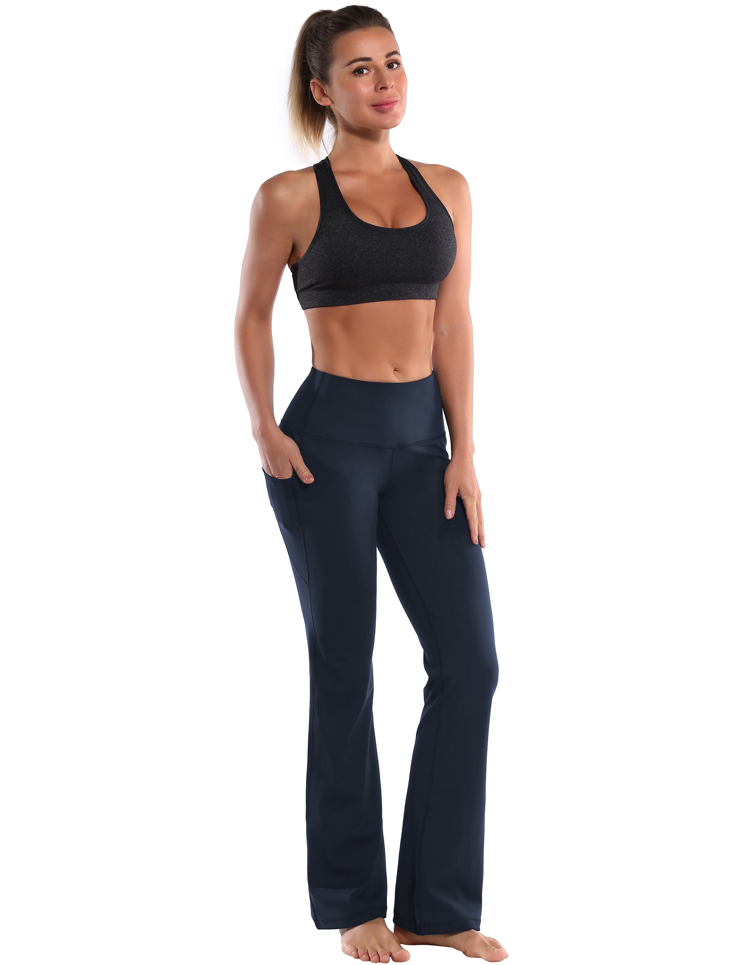 29" 31" 33" 35" 37"  Side Pockets Bootcut Leggings navyblue_Jogging