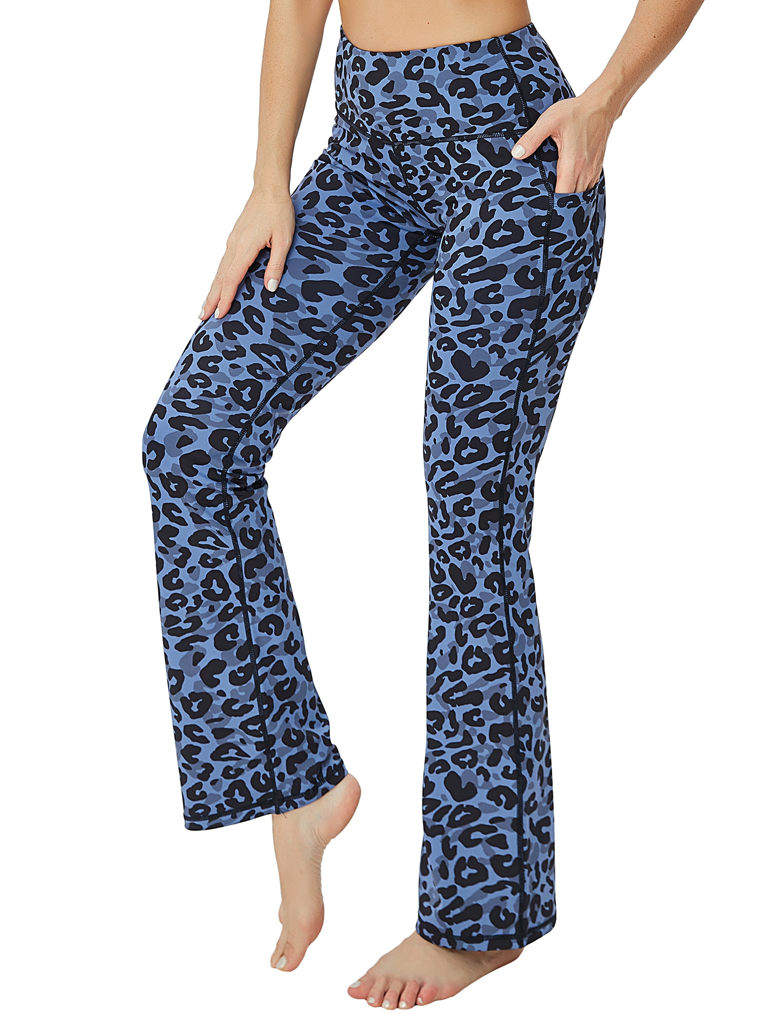 29" 31" 33" 35" 37"  Side Pockets Printed Bootcut Leggings navy_leopard_Tall Size