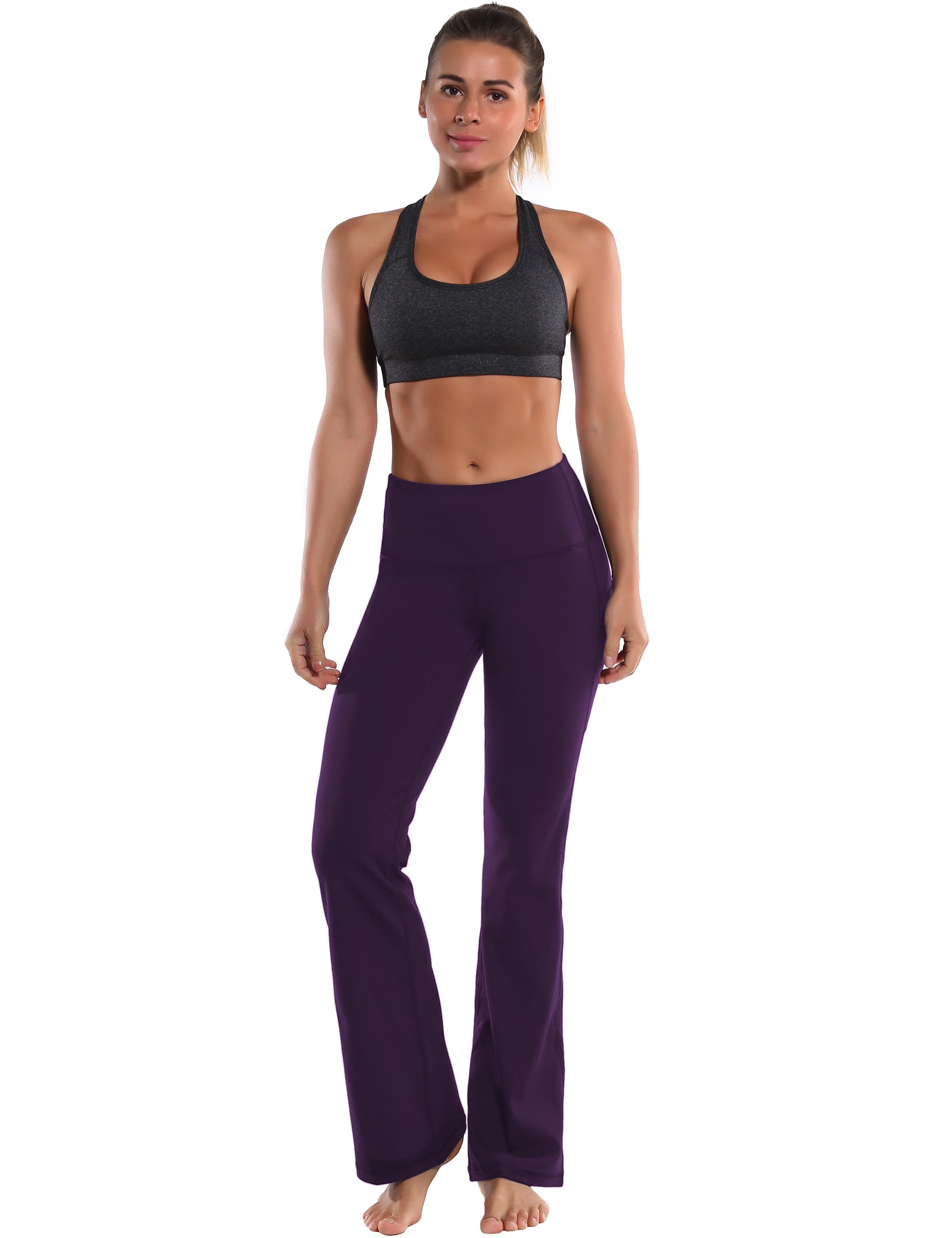 29" 31" 33" 35" 37"  Side Pockets Bootcut Leggings pansypurple_Jogging