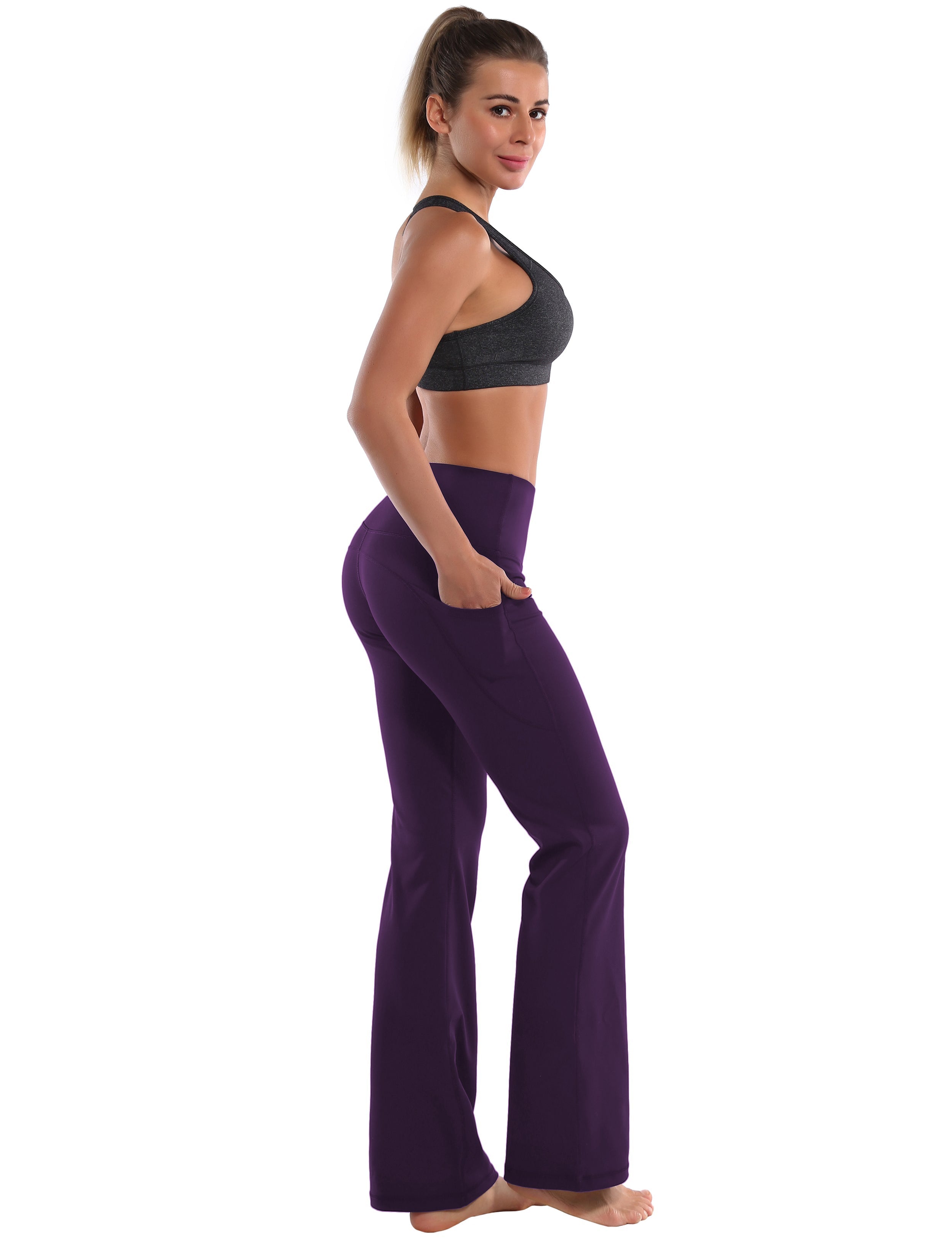 29" 31" 33" 35" 37"  Side Pockets Bootcut Leggings pansypurple_Jogging