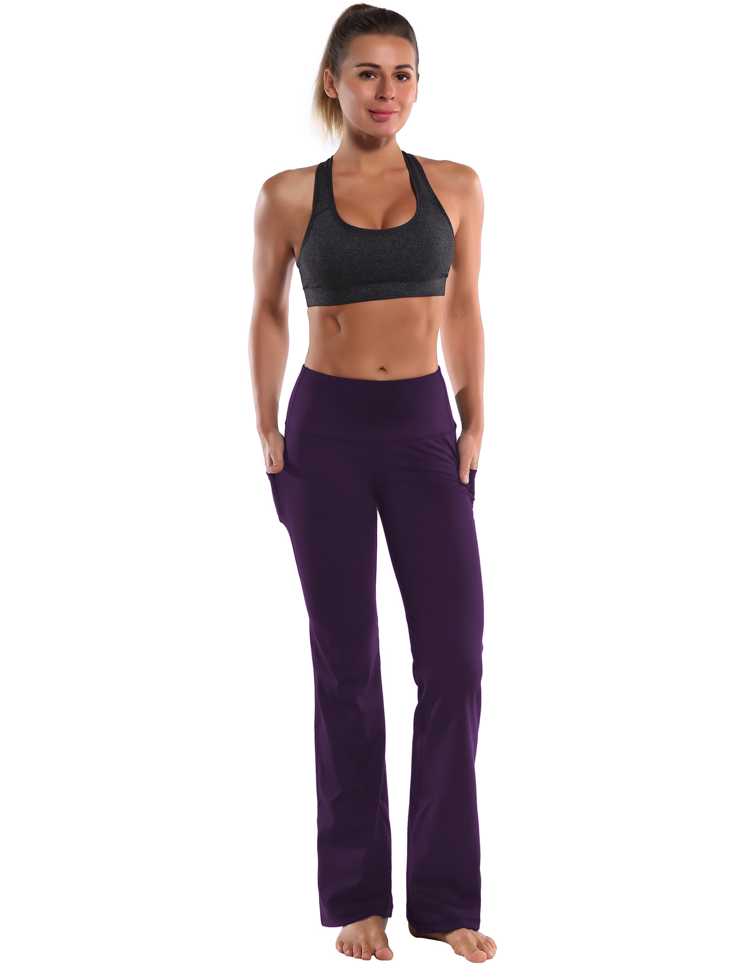 29" 31" 33" 35" 37"  Side Pockets Bootcut Leggings pansypurple_Jogging